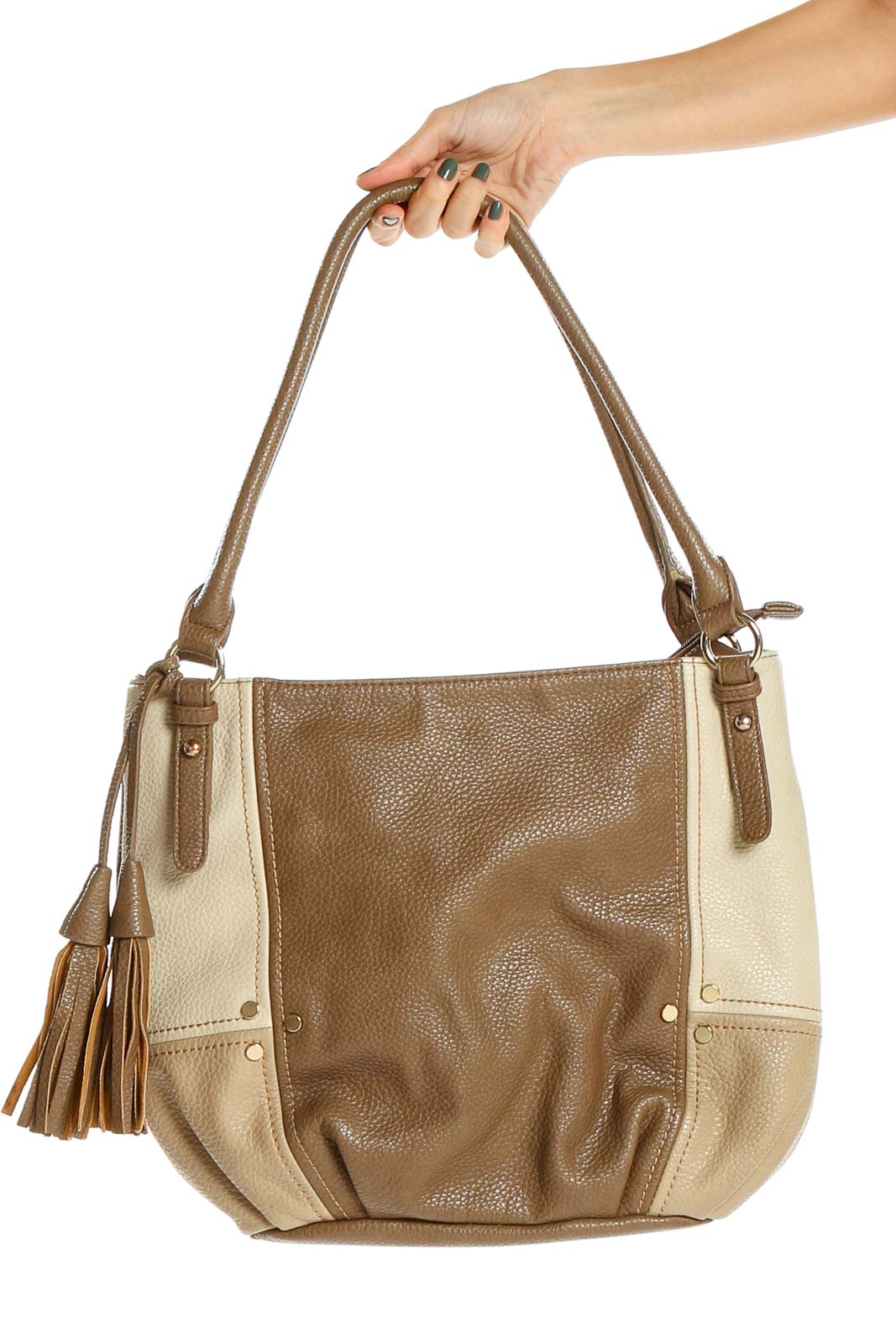 Brown Tan Colorblock Tote Bag Front
