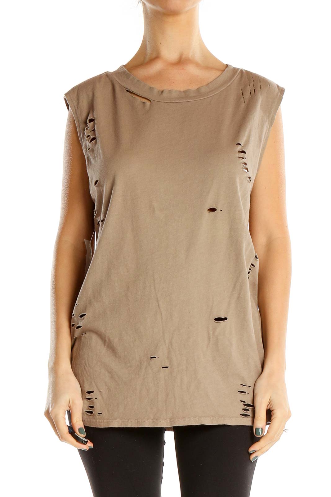 Brown Distressed Casual Top Front