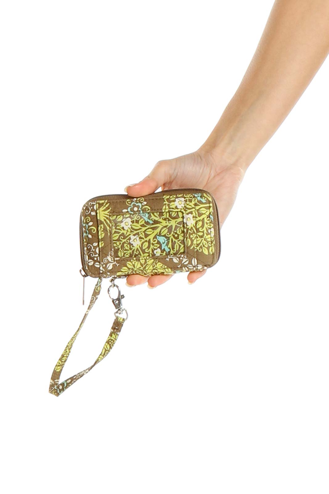 Brown Green Printed Clutch Bag Front