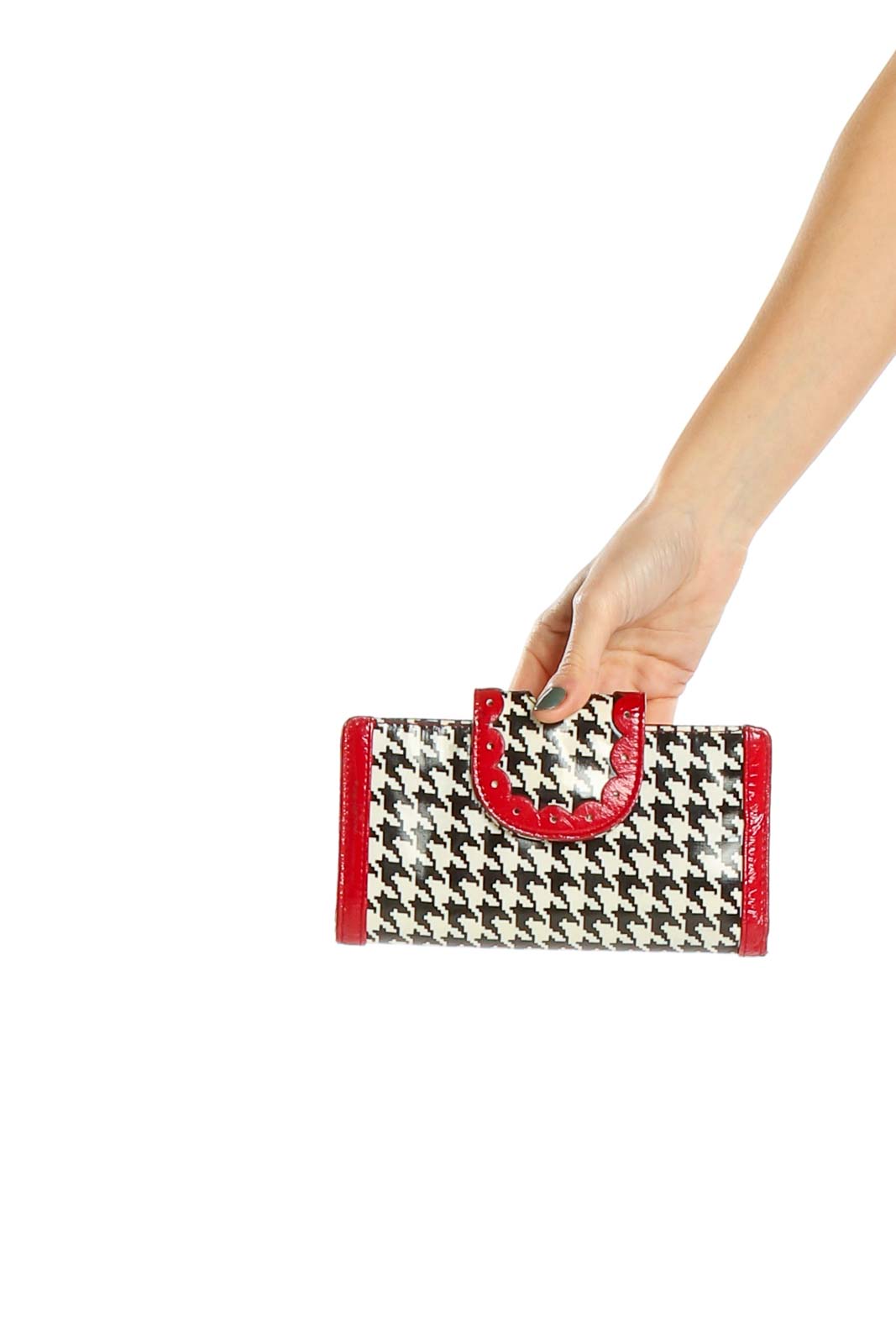 Black White Red Houndstooth Clutch Front