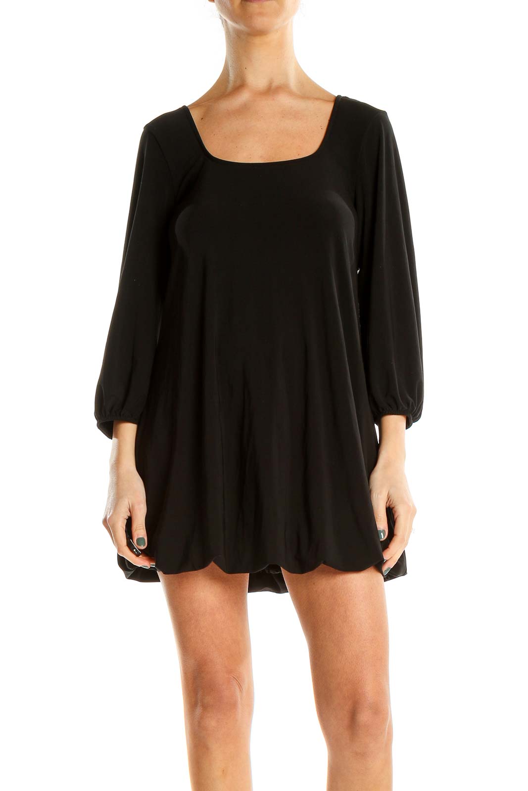 Black Shirt Dress With Scallop Edge Front