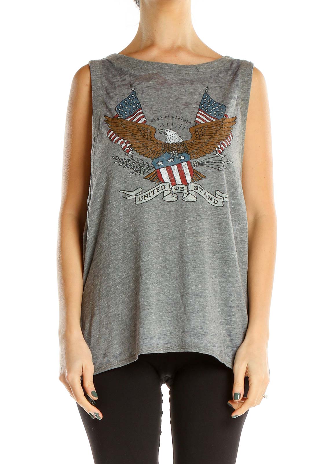 Gray Graphic Print Muscle Tank Front