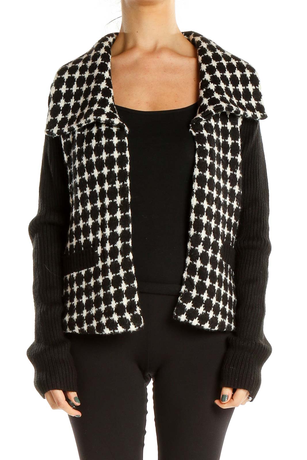 Black White Printed All Day Wear Sweater Front
