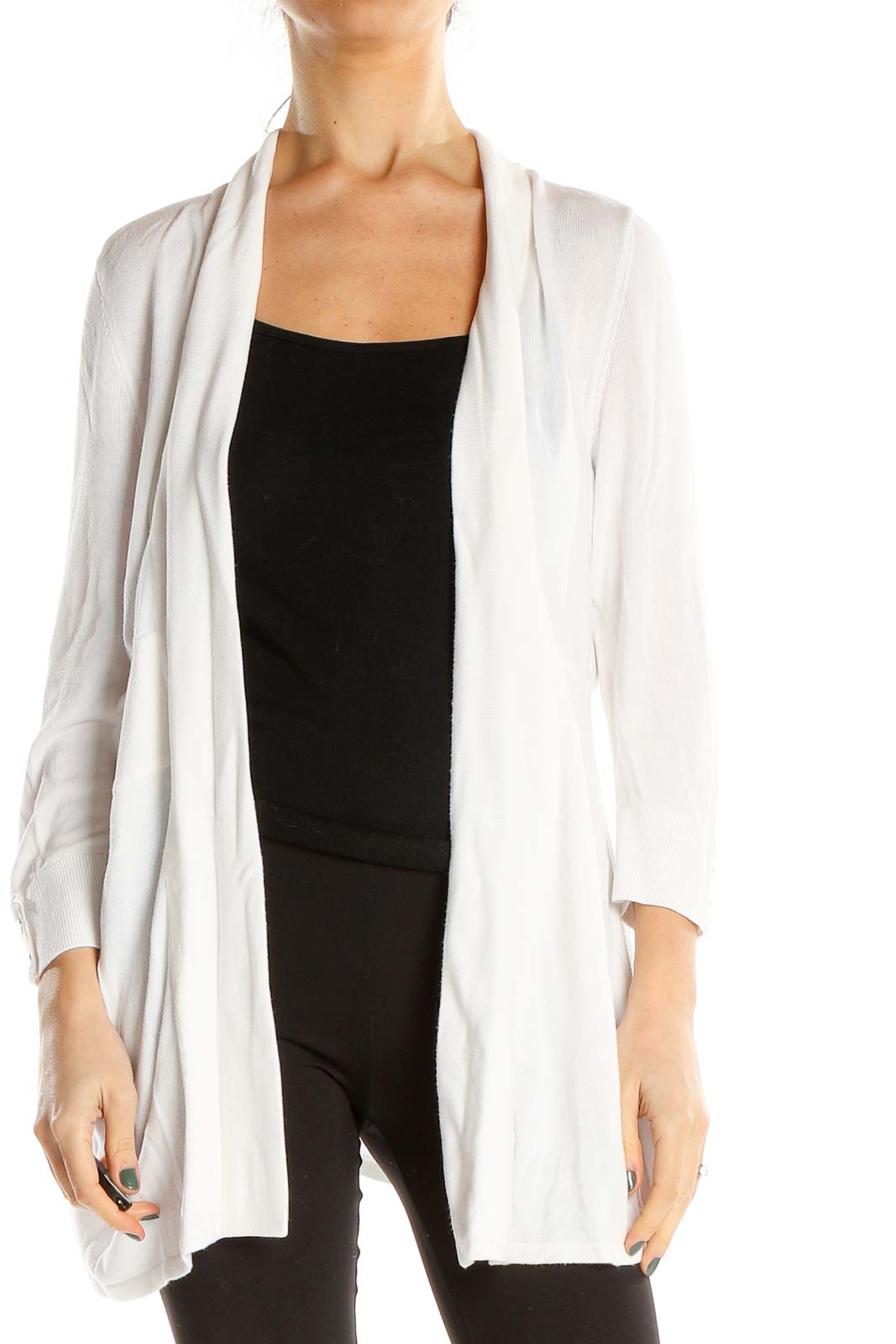 White Cardigan Front