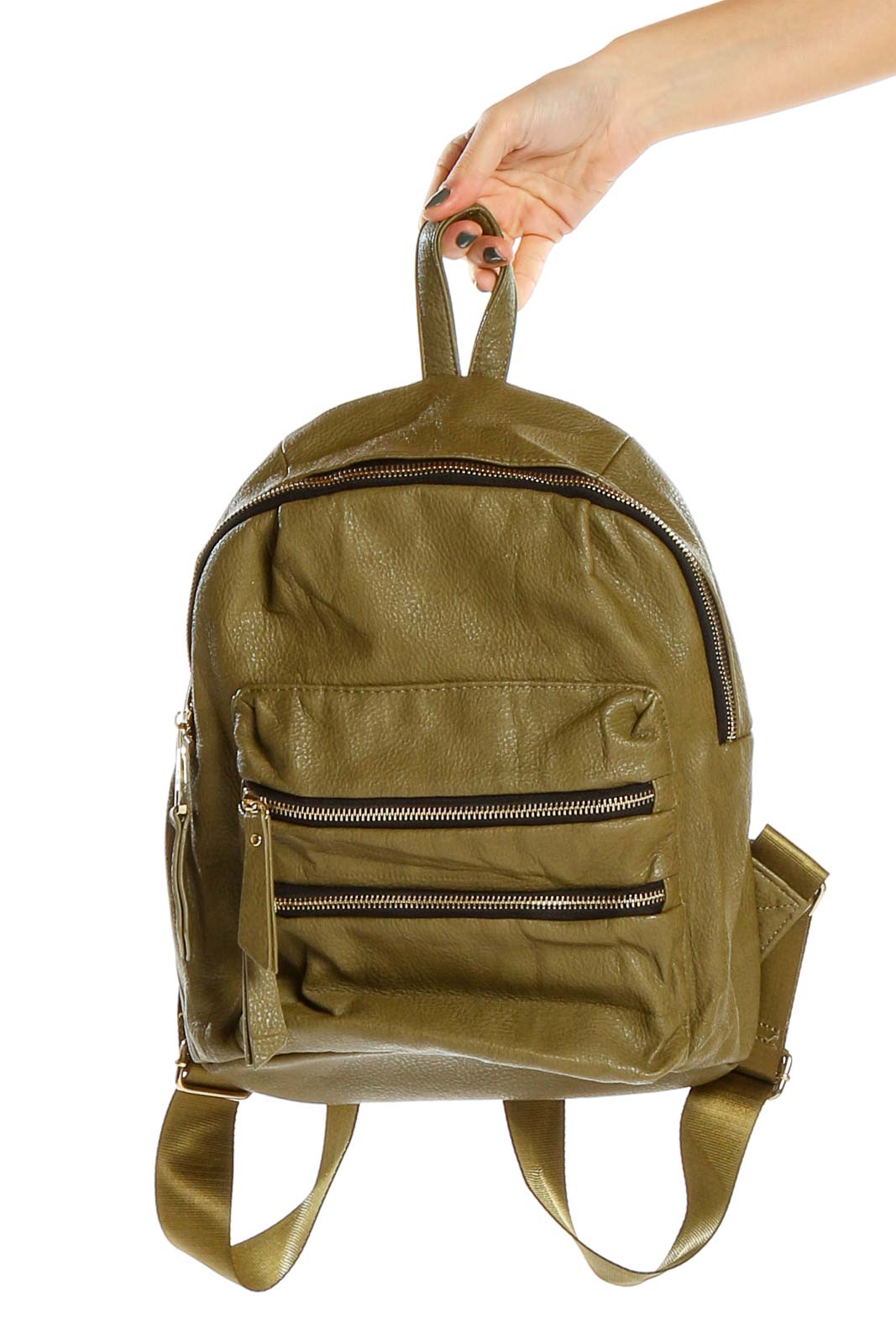 Green Pleather Backpack Front