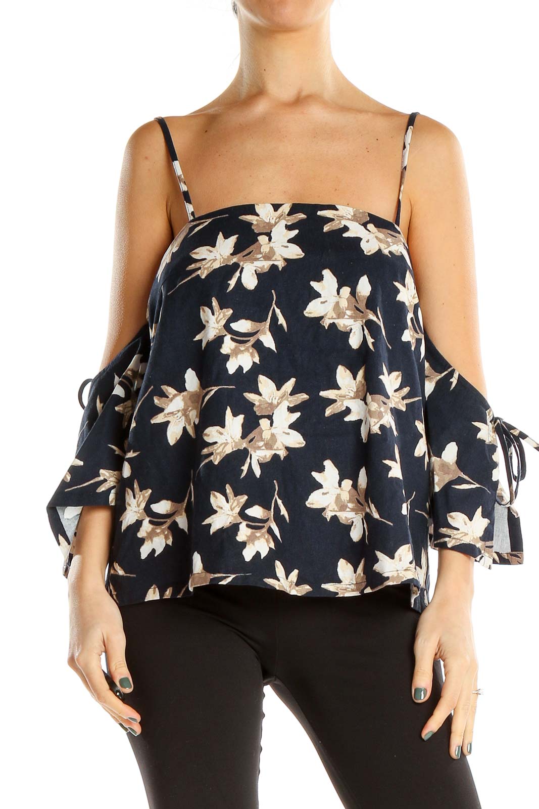 Blue Floral Print Holiday Top Front
