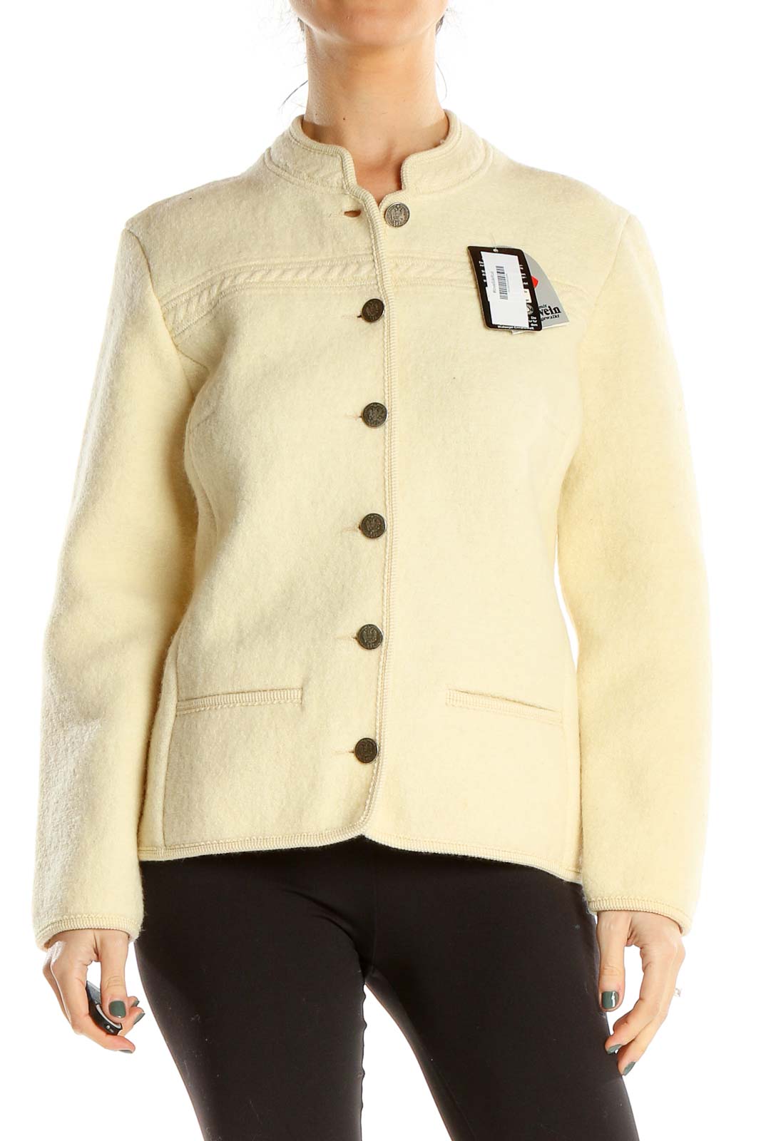 Cream Knit Retro Jacket Front