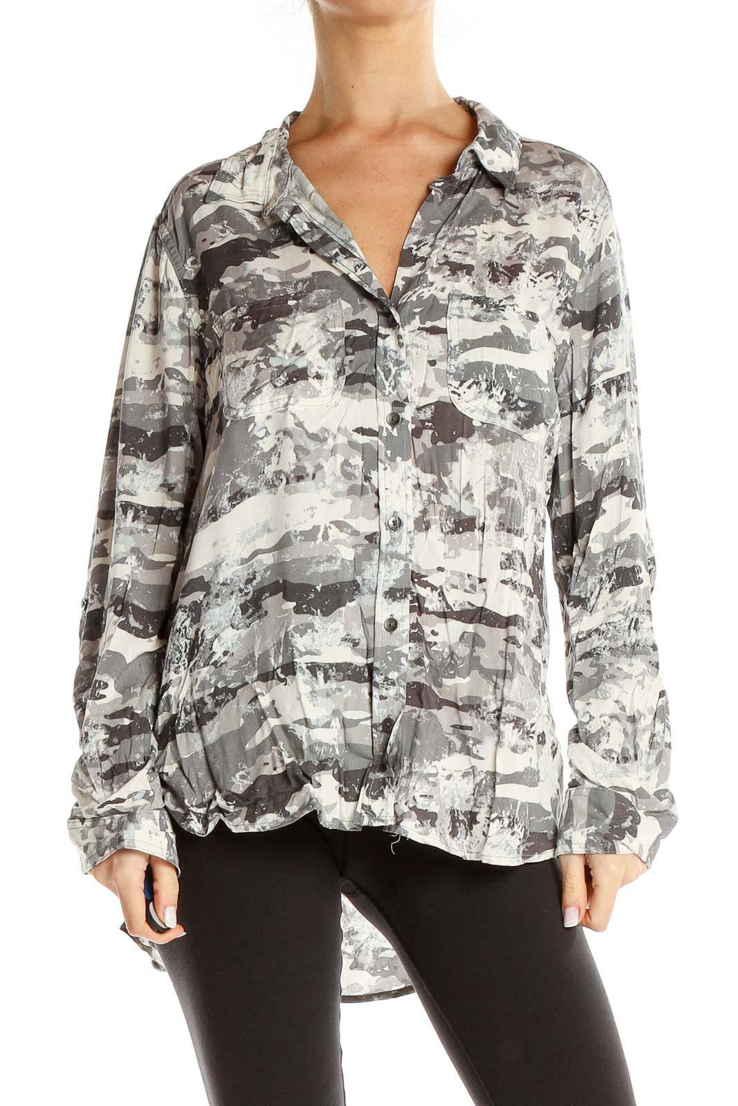 Gray Camouflage Print Shirt Front