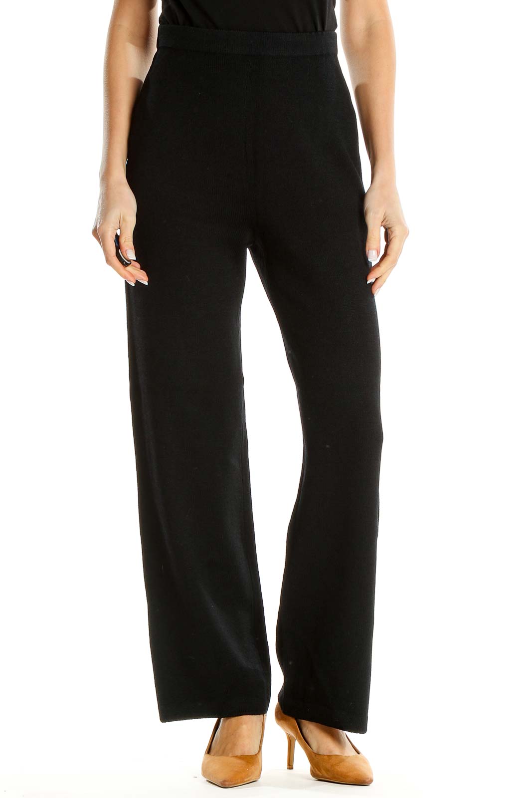 Black Textured Classic Trousers Front
