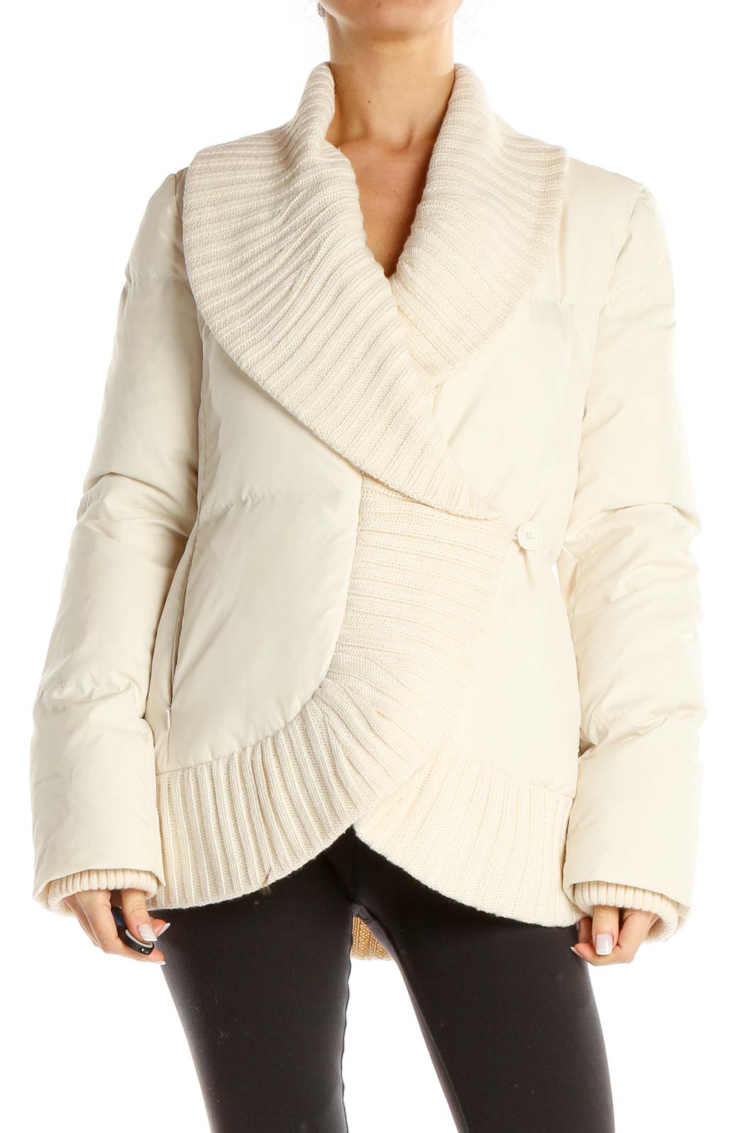 White Puffer Sweater Jacket Front