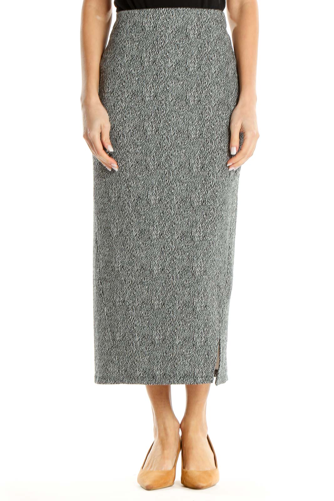 Gray Printed Casual Midi Pencil Skirt Front