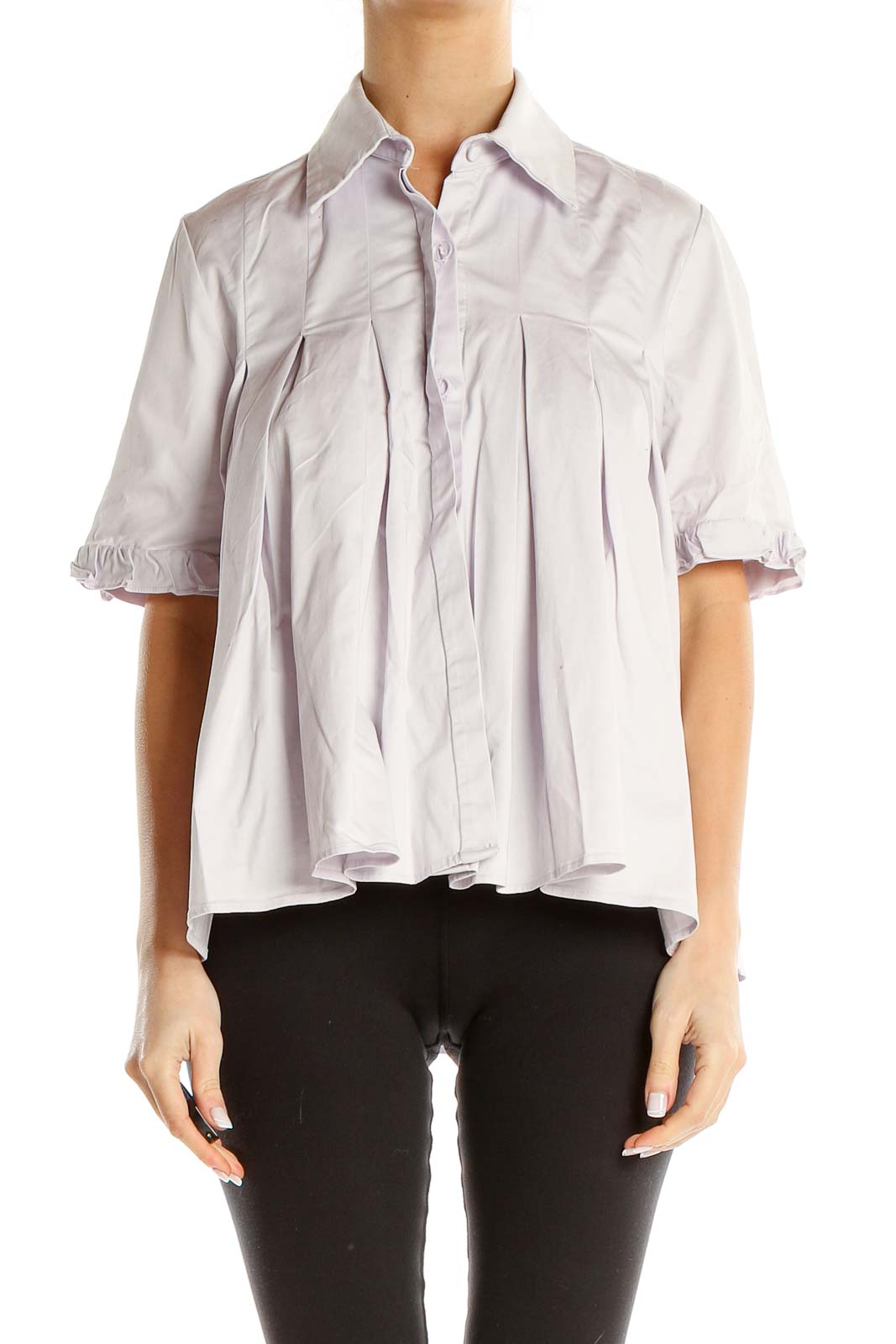 Purple Pleated Formal Babydoll Top Front