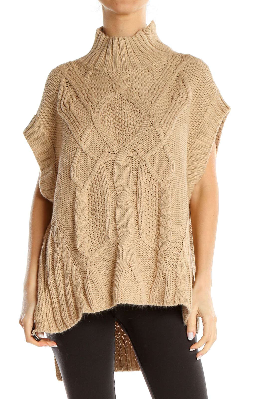 Tan Cable-knit All Day Wear Sweater Vest Front