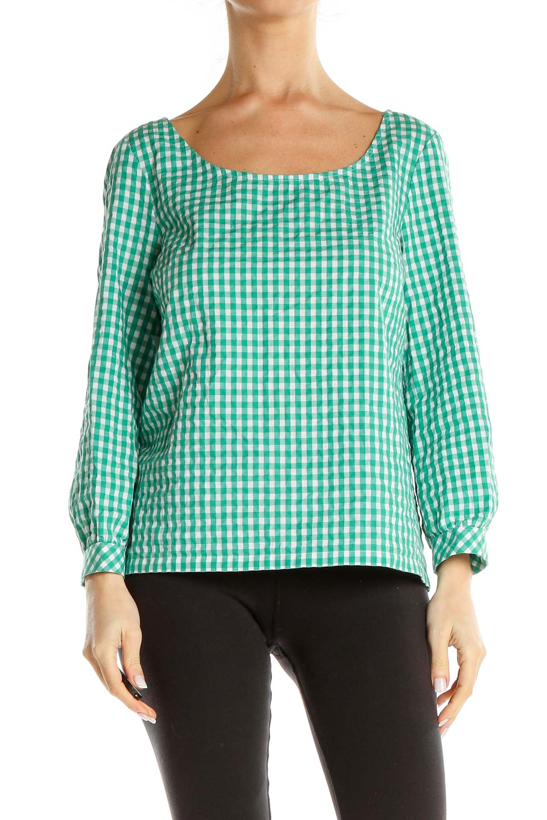 Green Gingham Classic Top Front