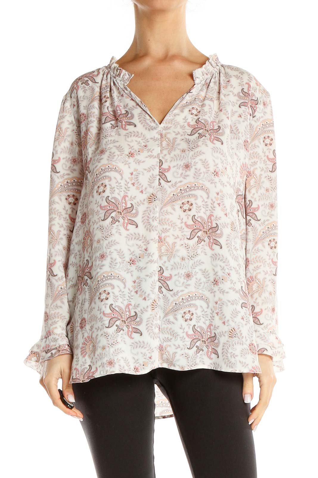 Beige Pink Paisley Classic Blouse Front