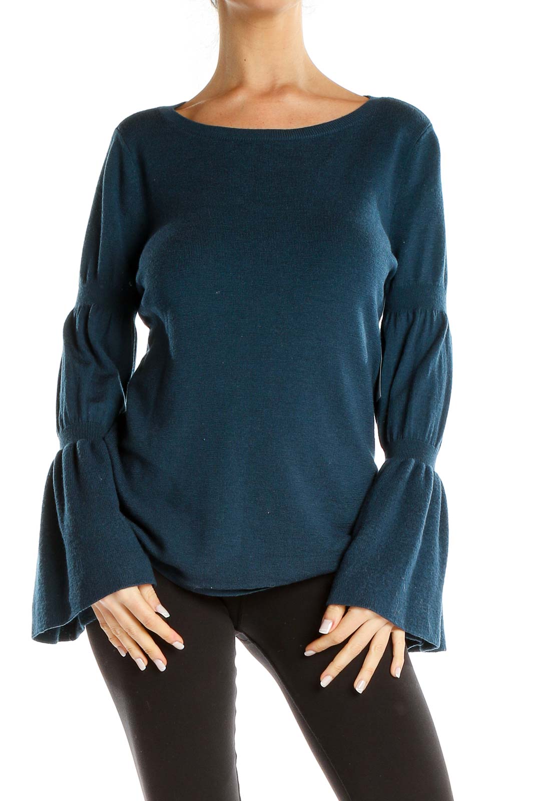 Blue Cinched Arm Casual Top Front