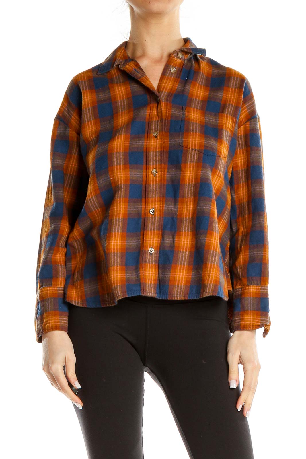 Blue Orange Checkered All Day Wear Top Front