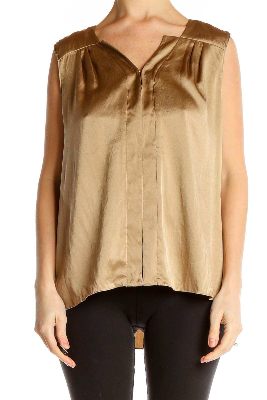 Gold Chic Silk Sleeveless Blouse Front