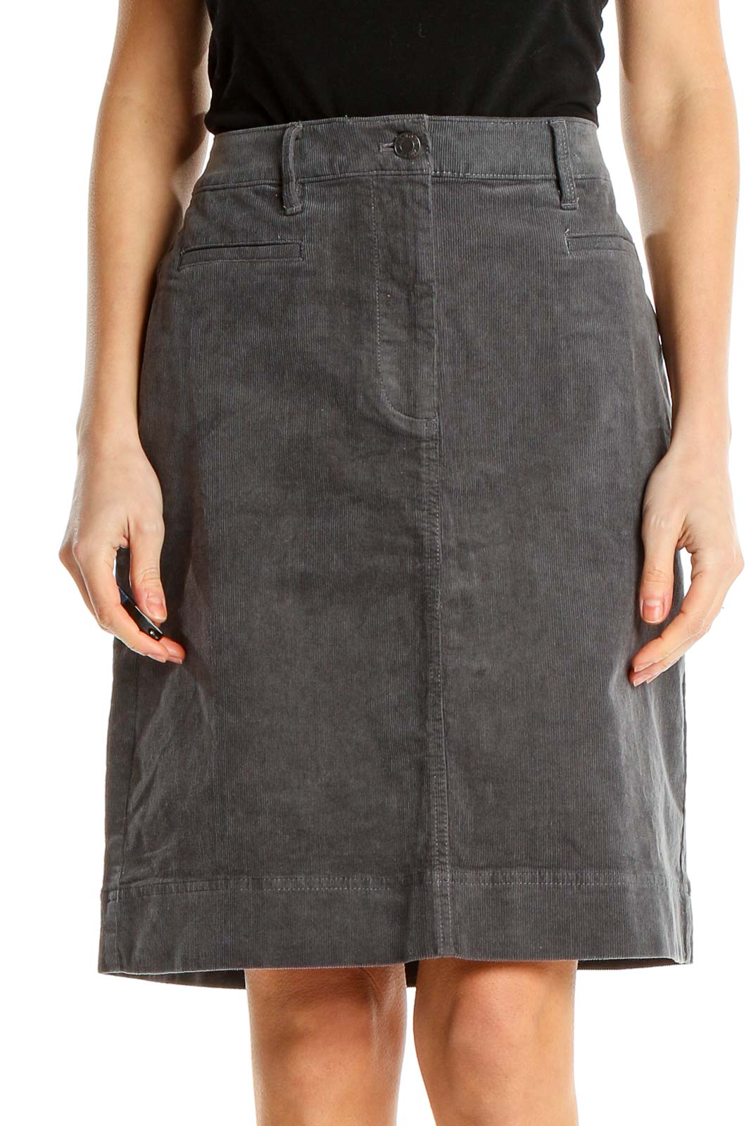 Gray Corduroy A-Line Skirt Front