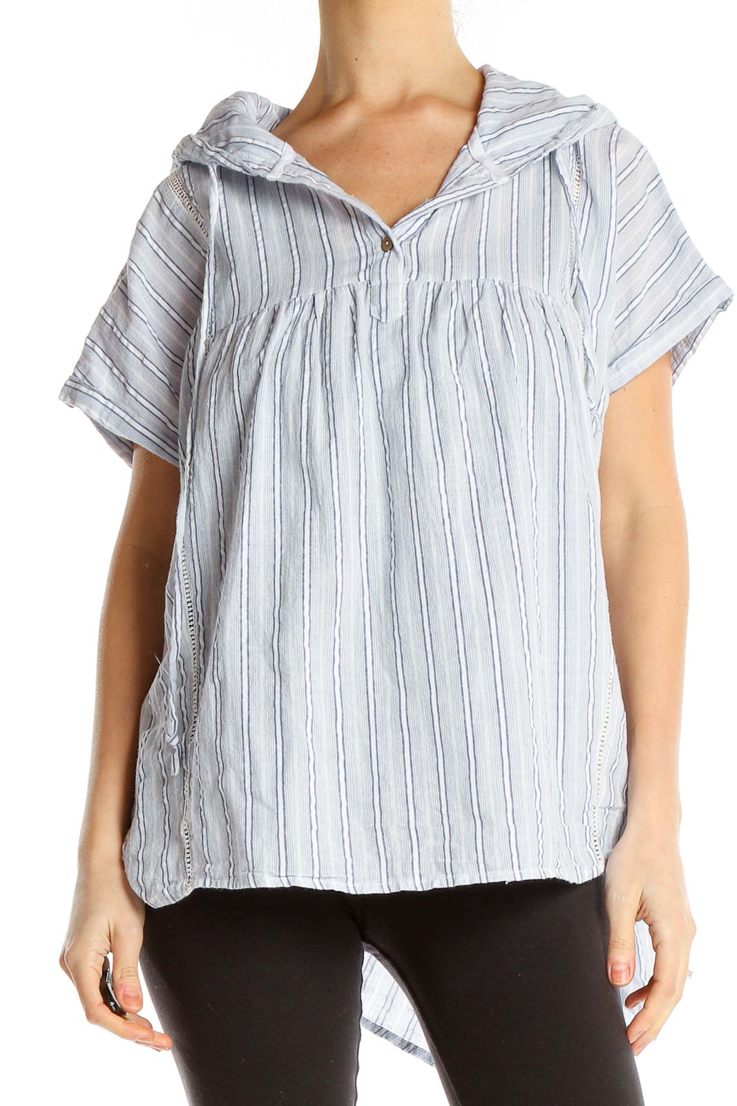 Blue White Striped Cotton Casual Shirt Front