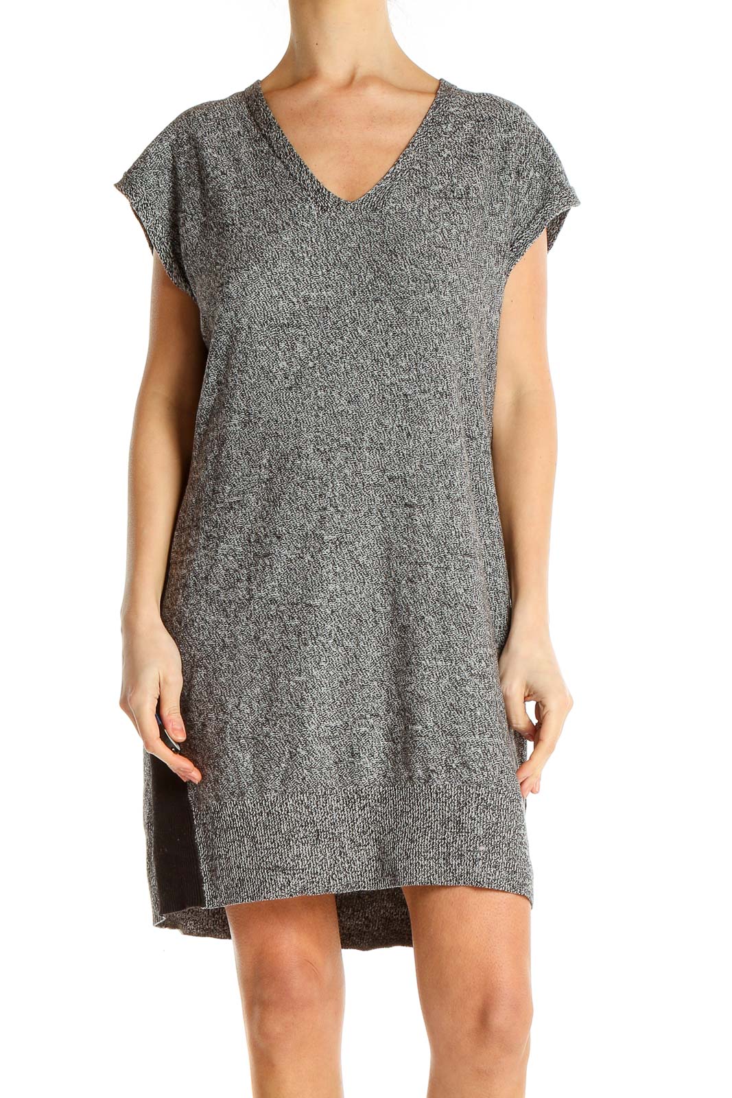 Gray Knitted T-Shirt Dress Front
