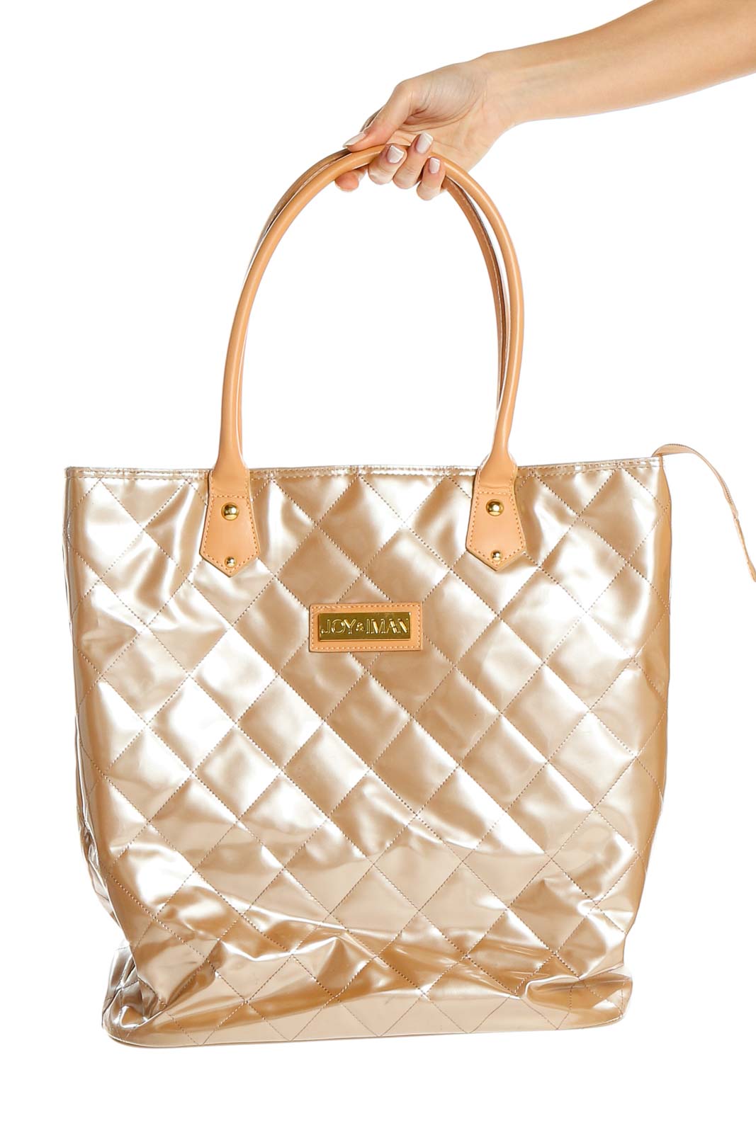 Gold Quilted Tote Bag Front
