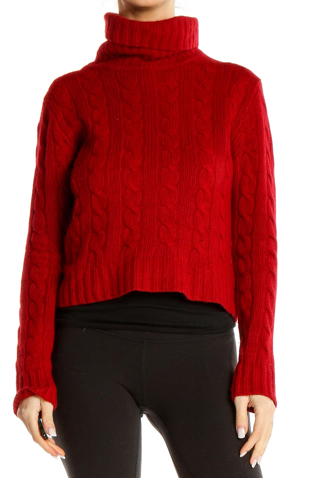 Red Cableknit Retro Sweater Front
