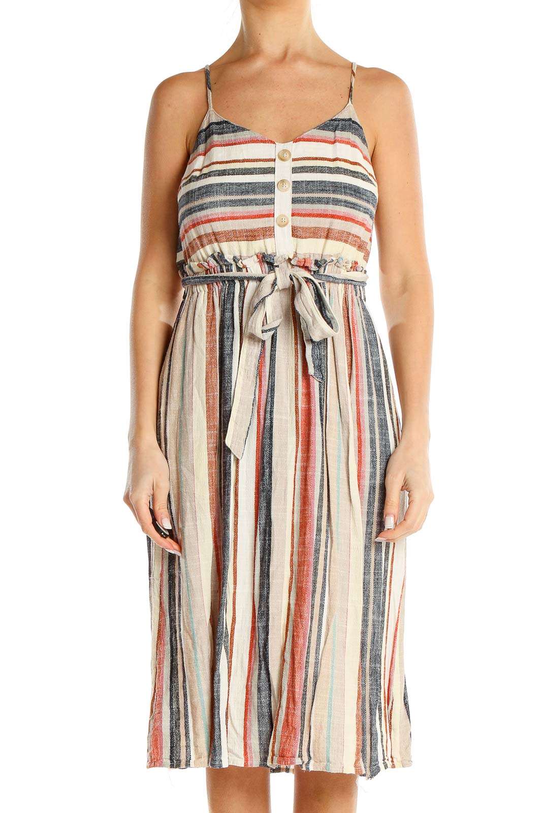 Multicolor Striped Bohemian Fit & Flare Dress Front
