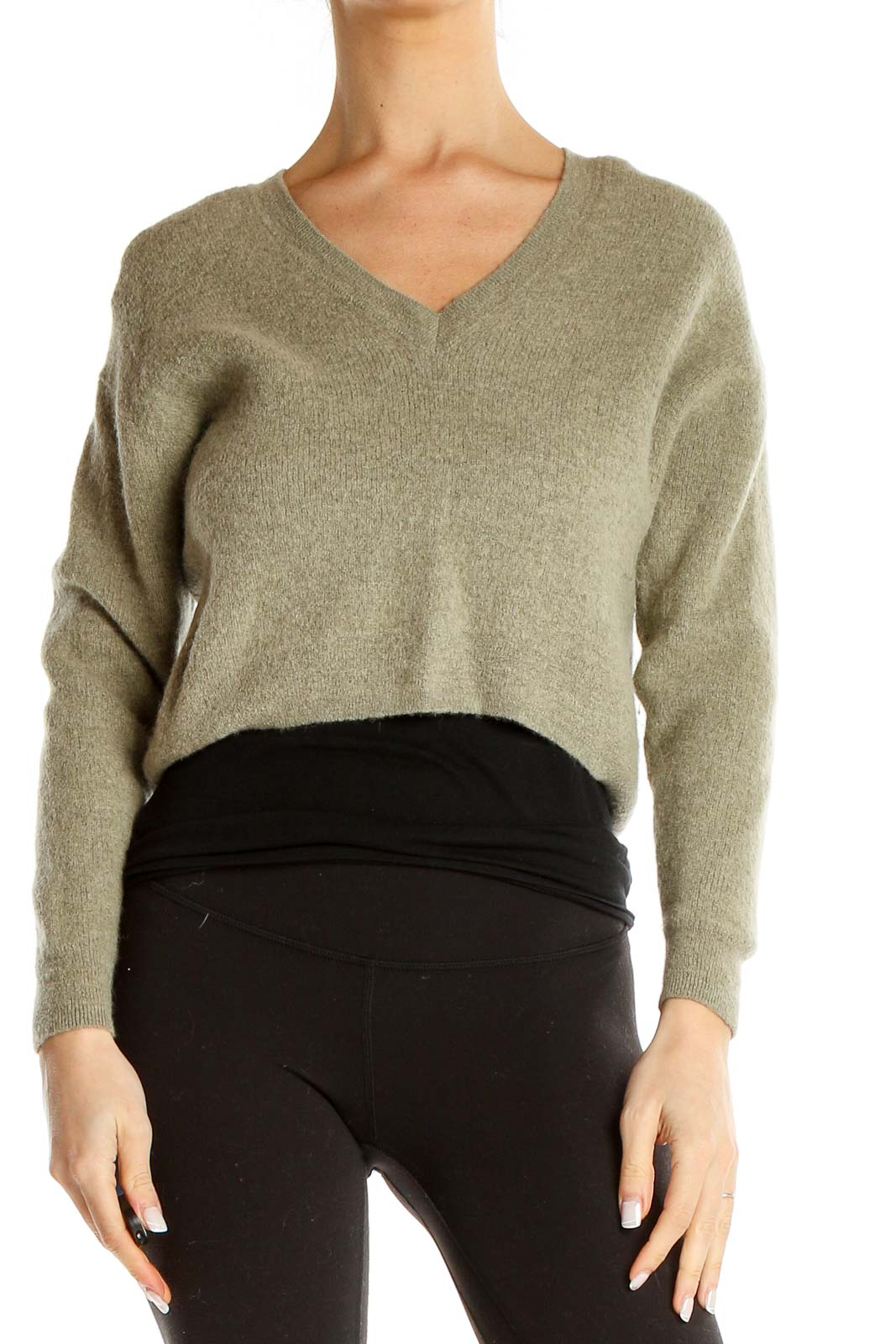 Gray Cropped Wool Sweater Front