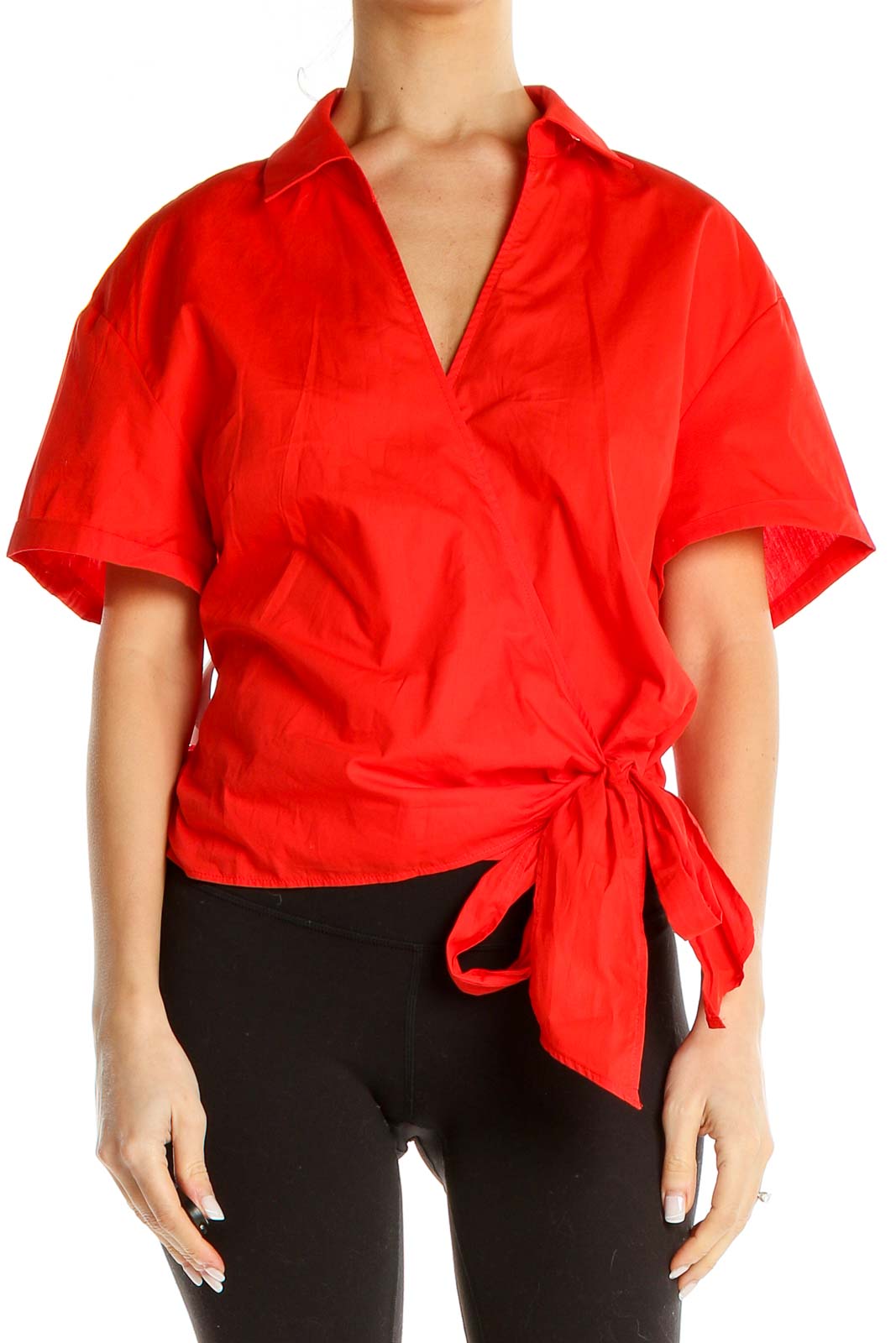 Red Chic Cotton Wrap Blouse Front