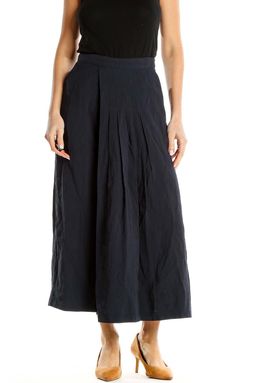 Blue Retro Flared Maxi Skirt Front