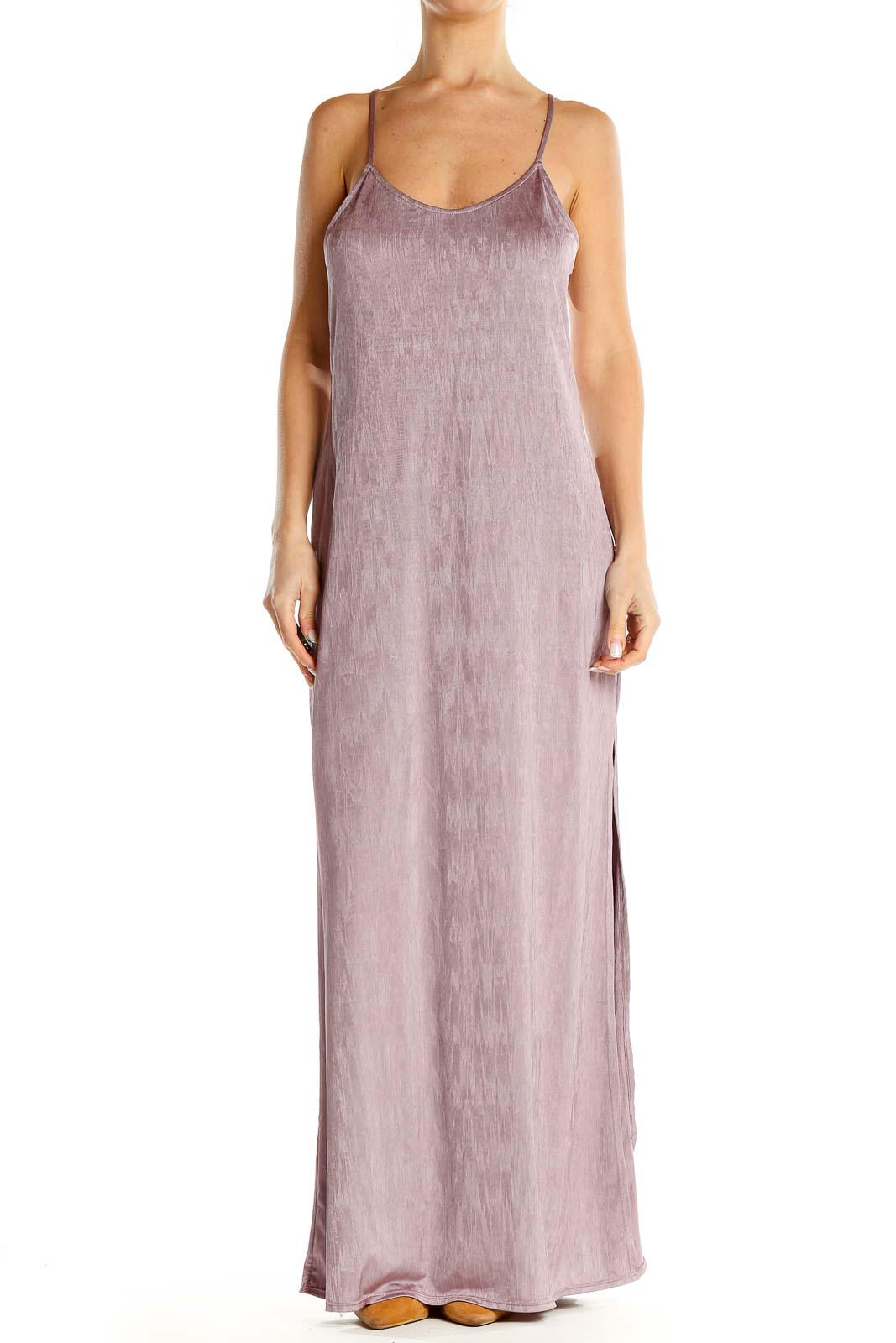 Pink Textured Bohemian Column Slip Dress Front