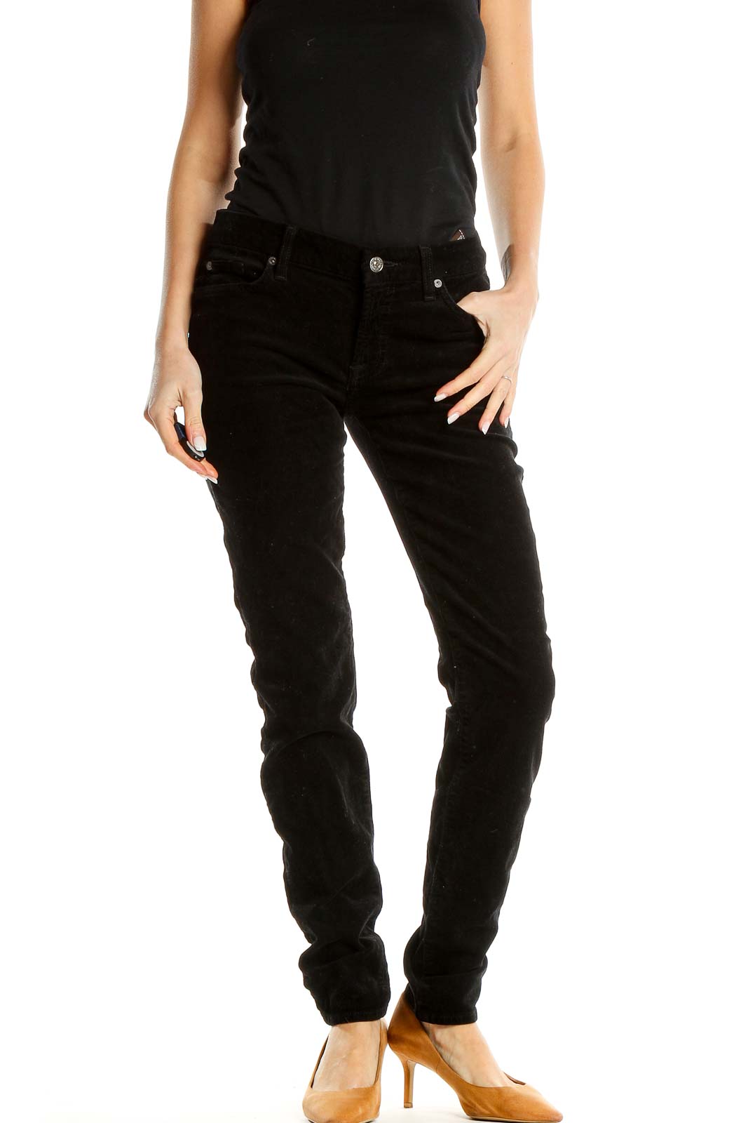 Black Low-Waisted Textured Jeans Front