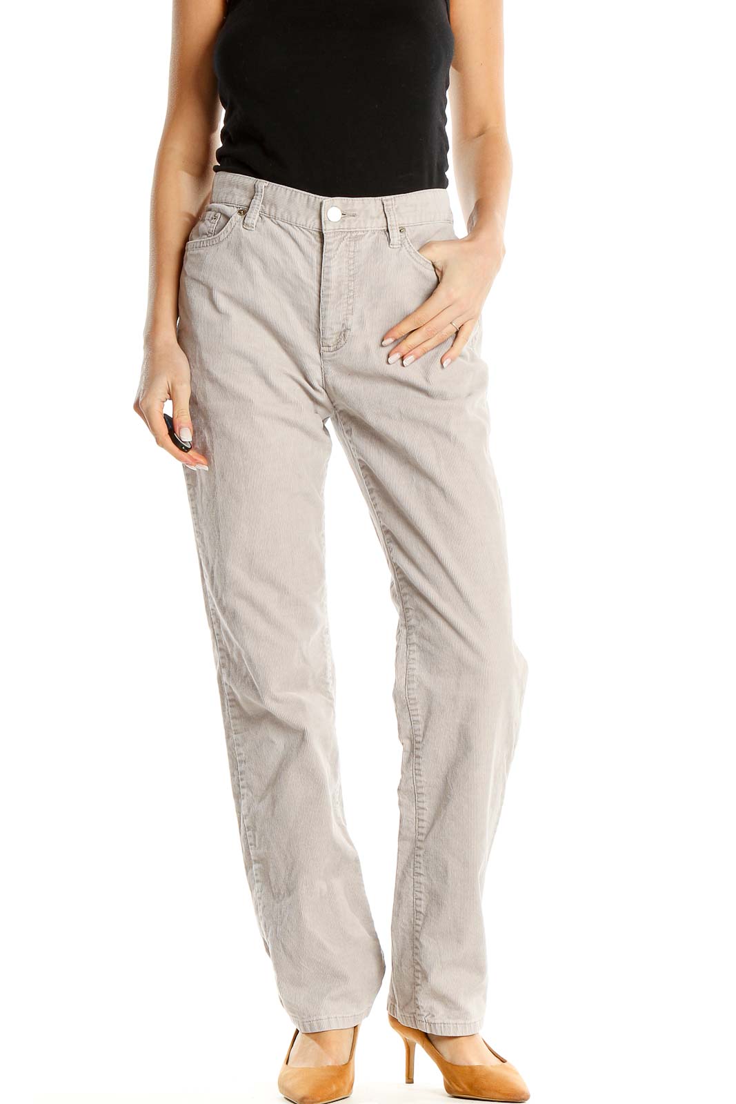 Gray Corduroy Jeans Front