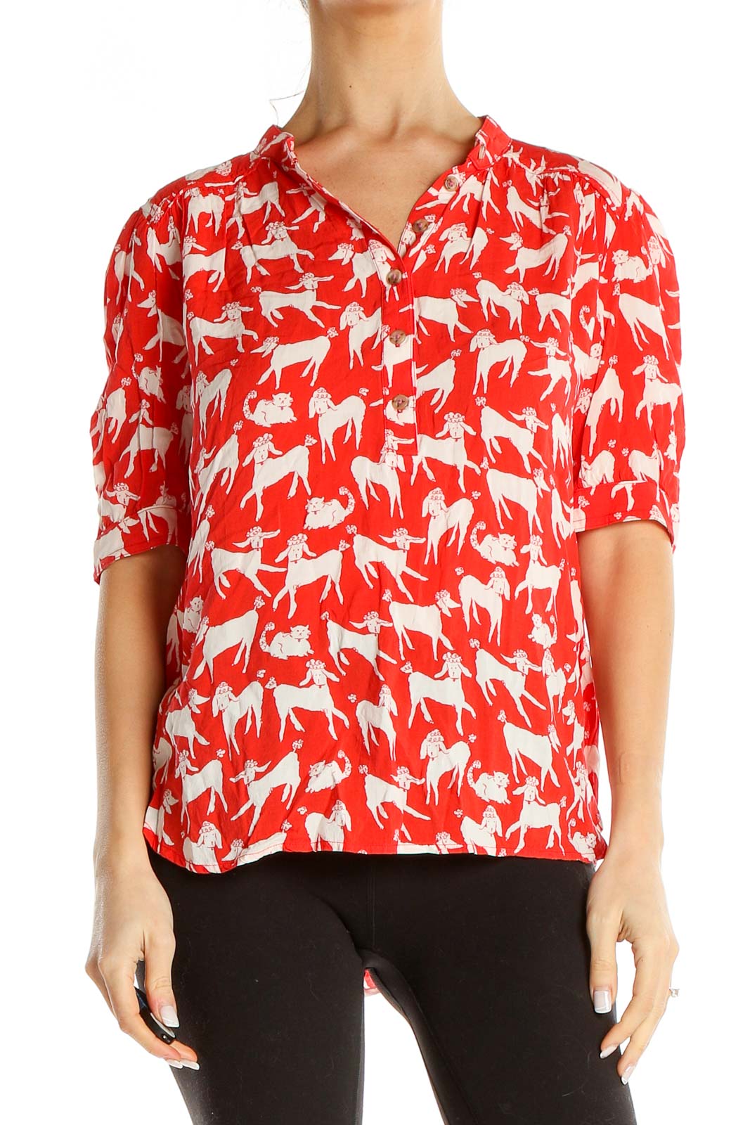 Red Printed Casual Top Front