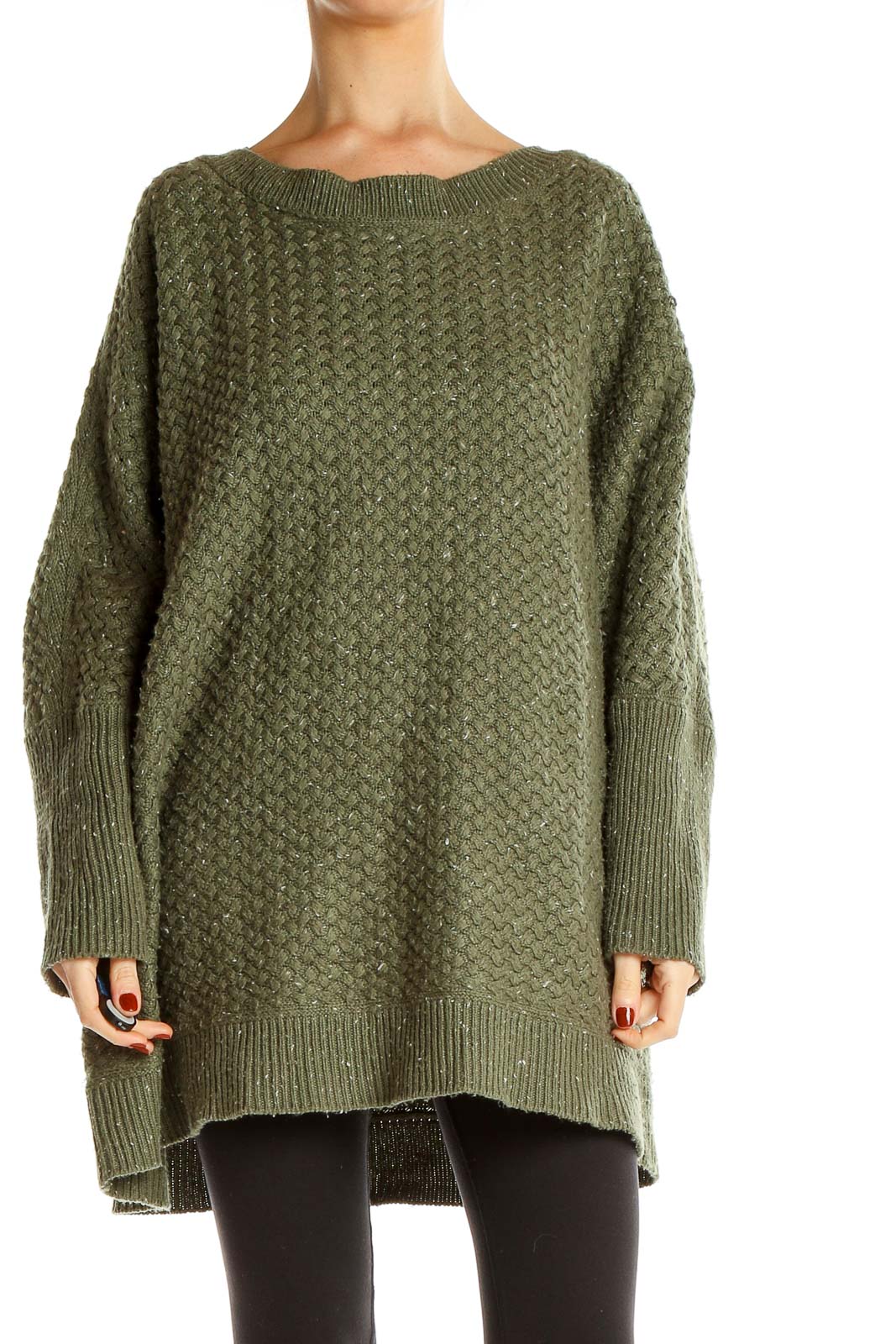 Green Cableknit Sweater Front