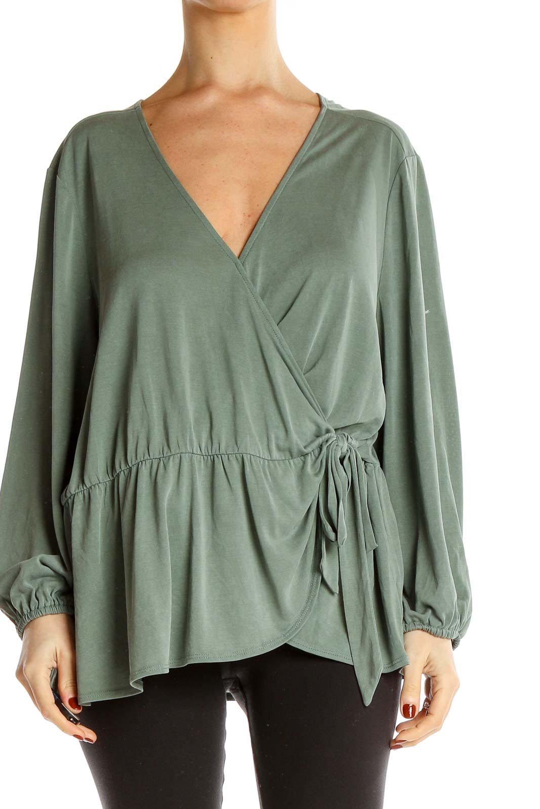 Green Chic Wrap Blouse Front