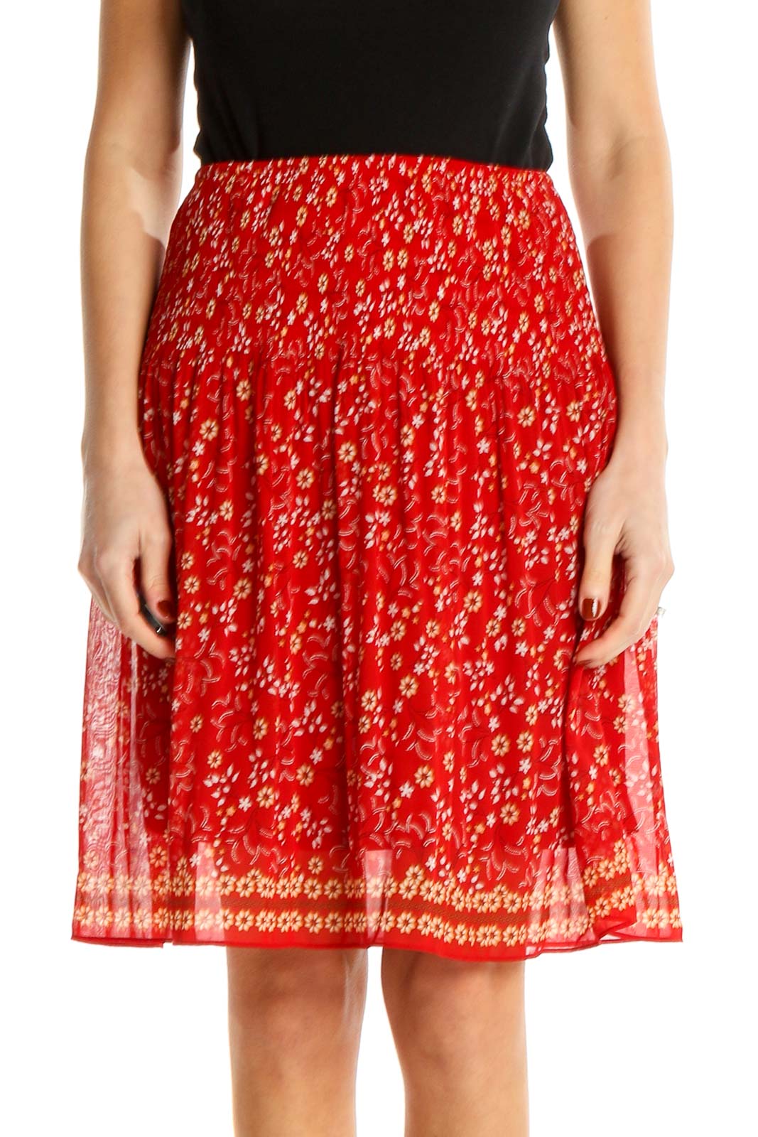 Red Floral Print Skirt Front