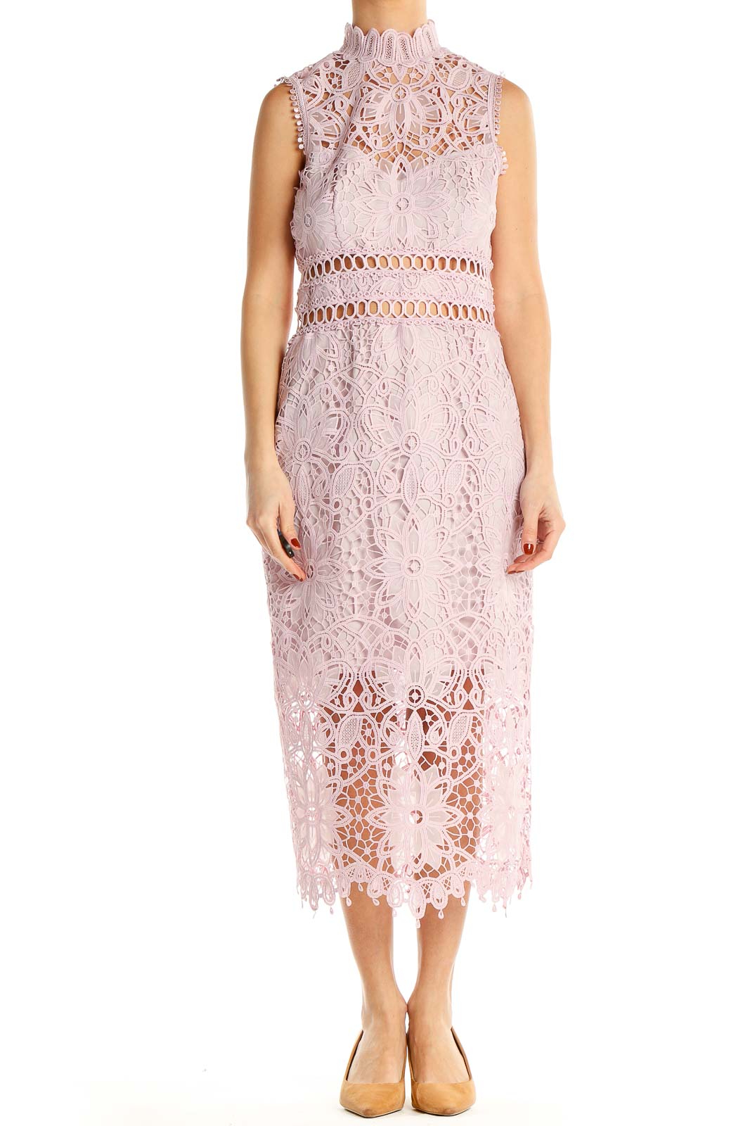 Pink Lace Formal Column Dress Front