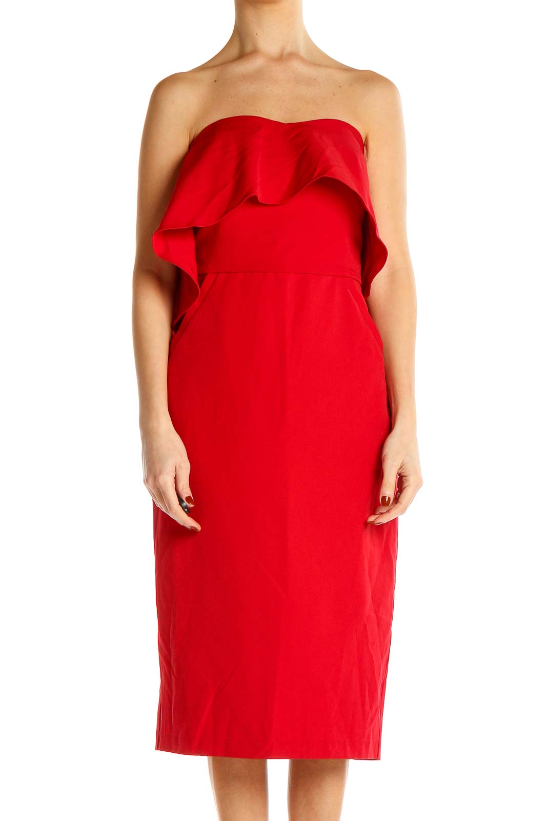 Red Strapless Cocktail Sheath Dress Front