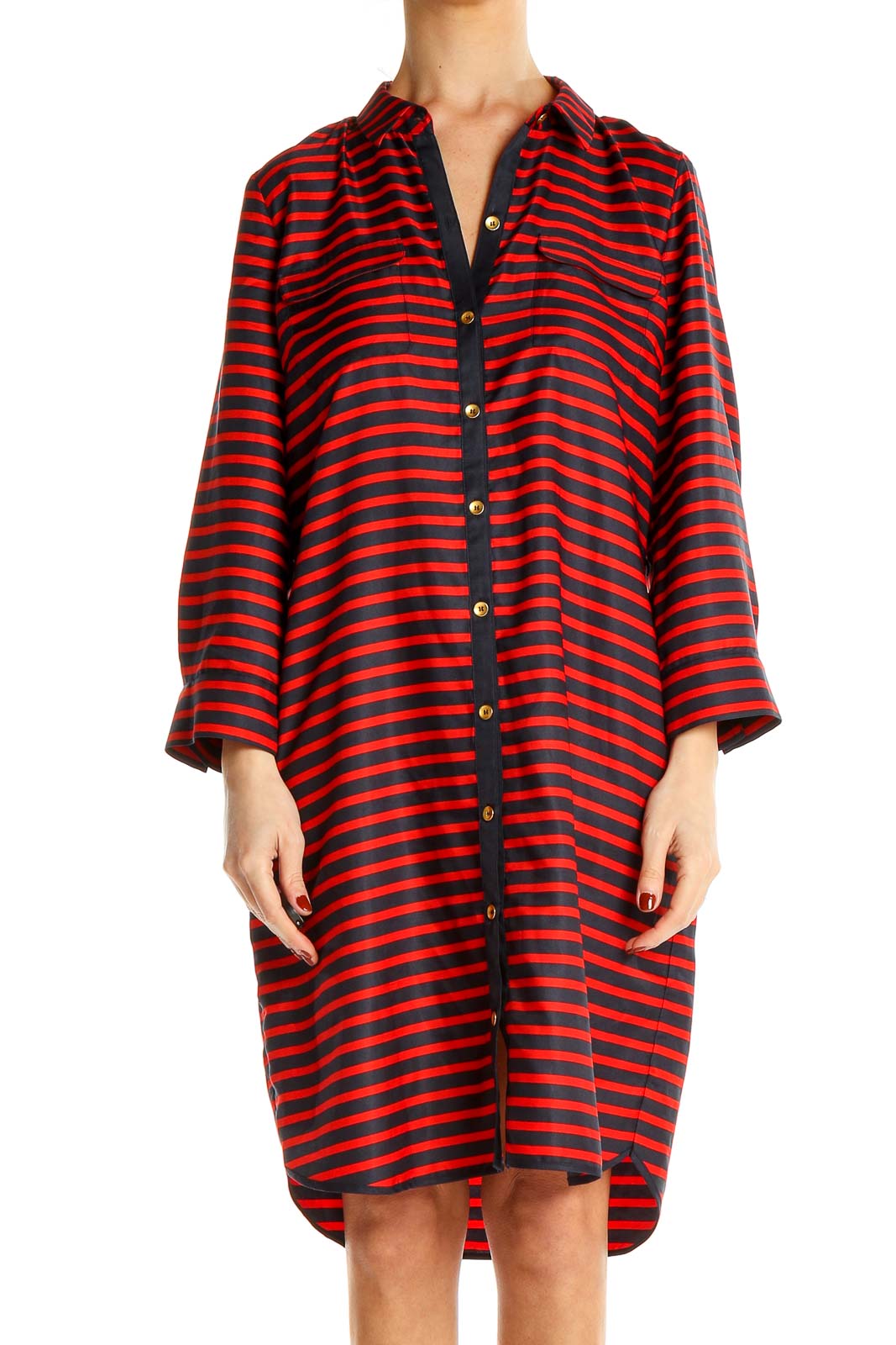 Red Striped Shirt Dress Front