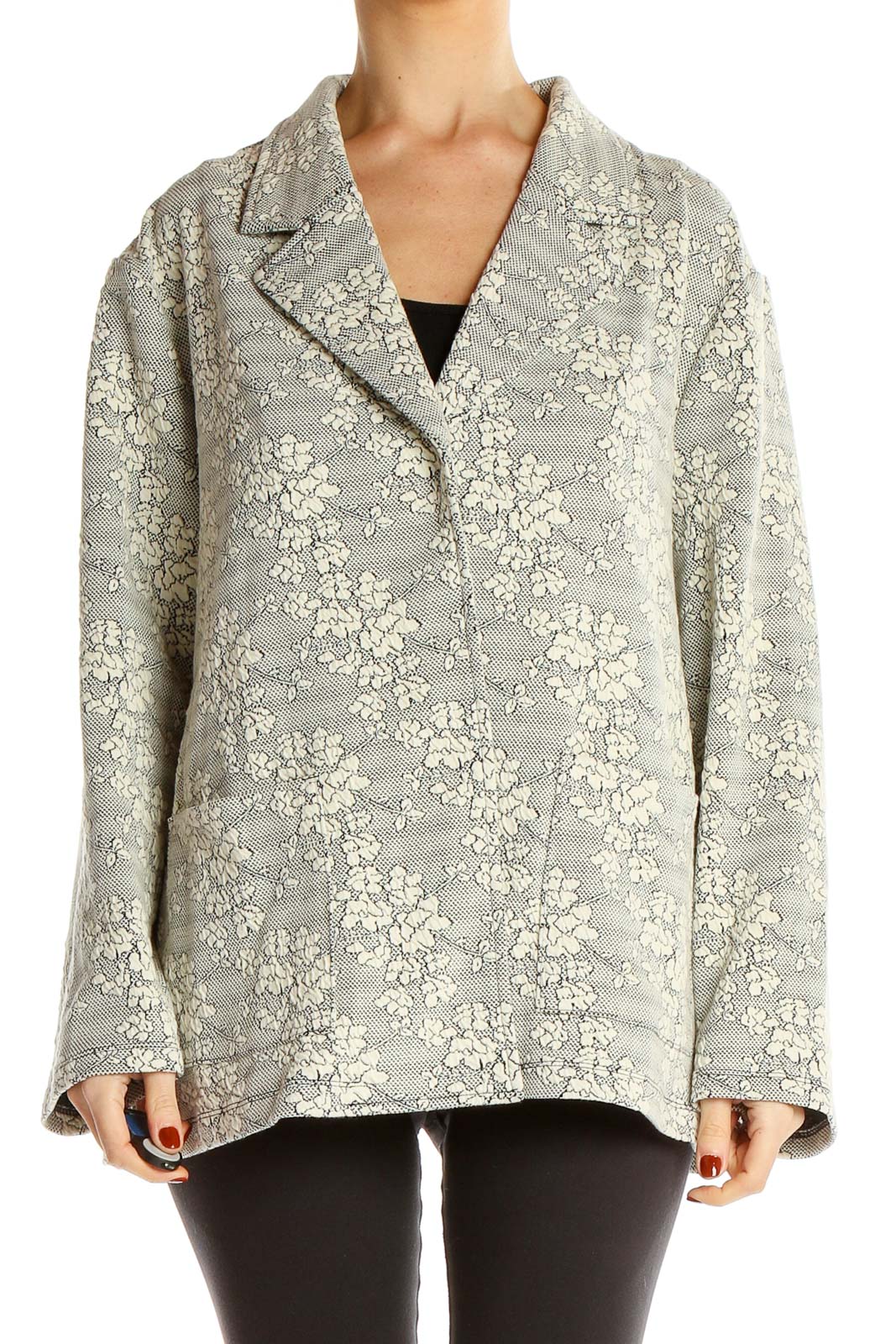 Gray Floral Embossed Blazer Front