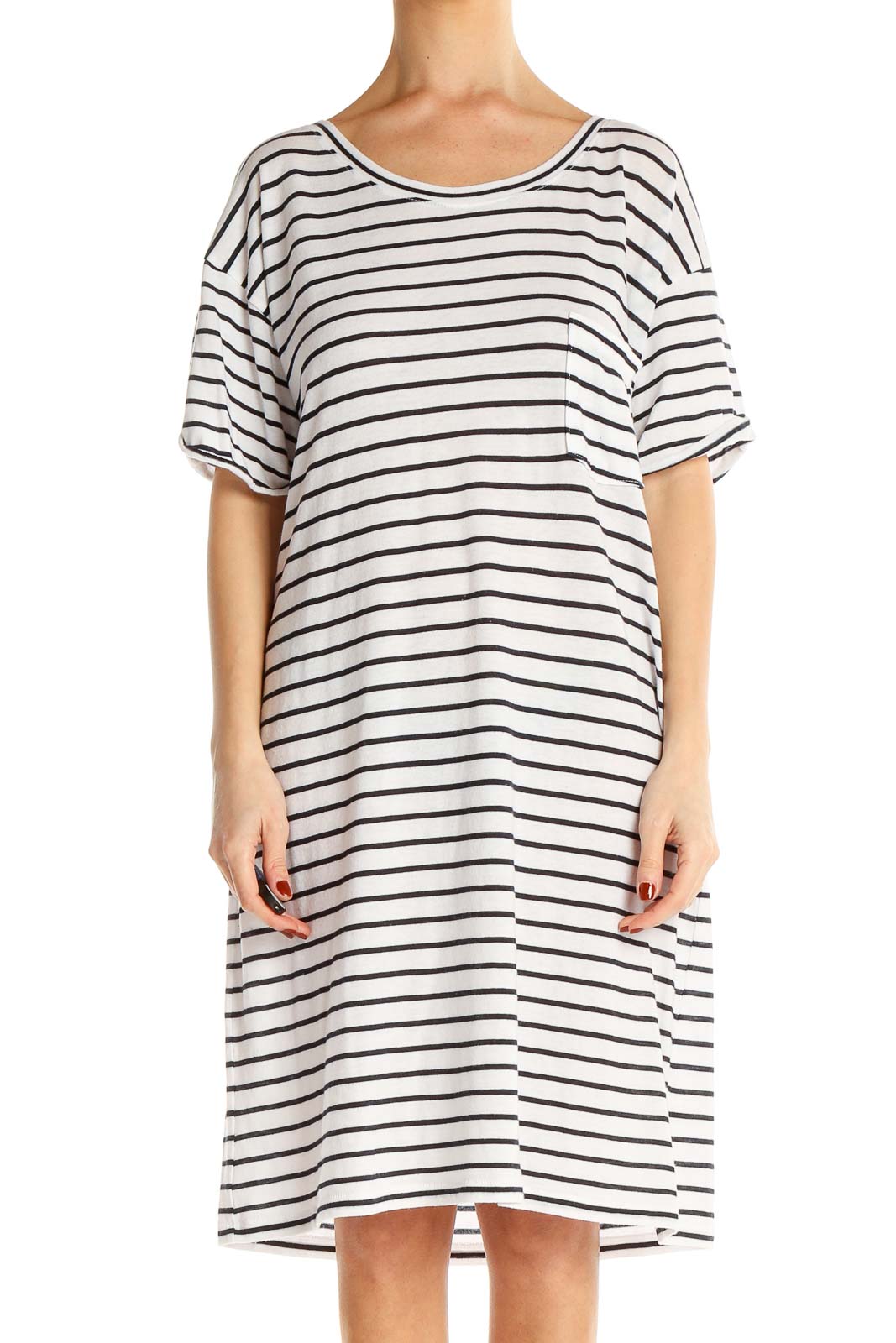 White Striped T-Shirt Dress Front