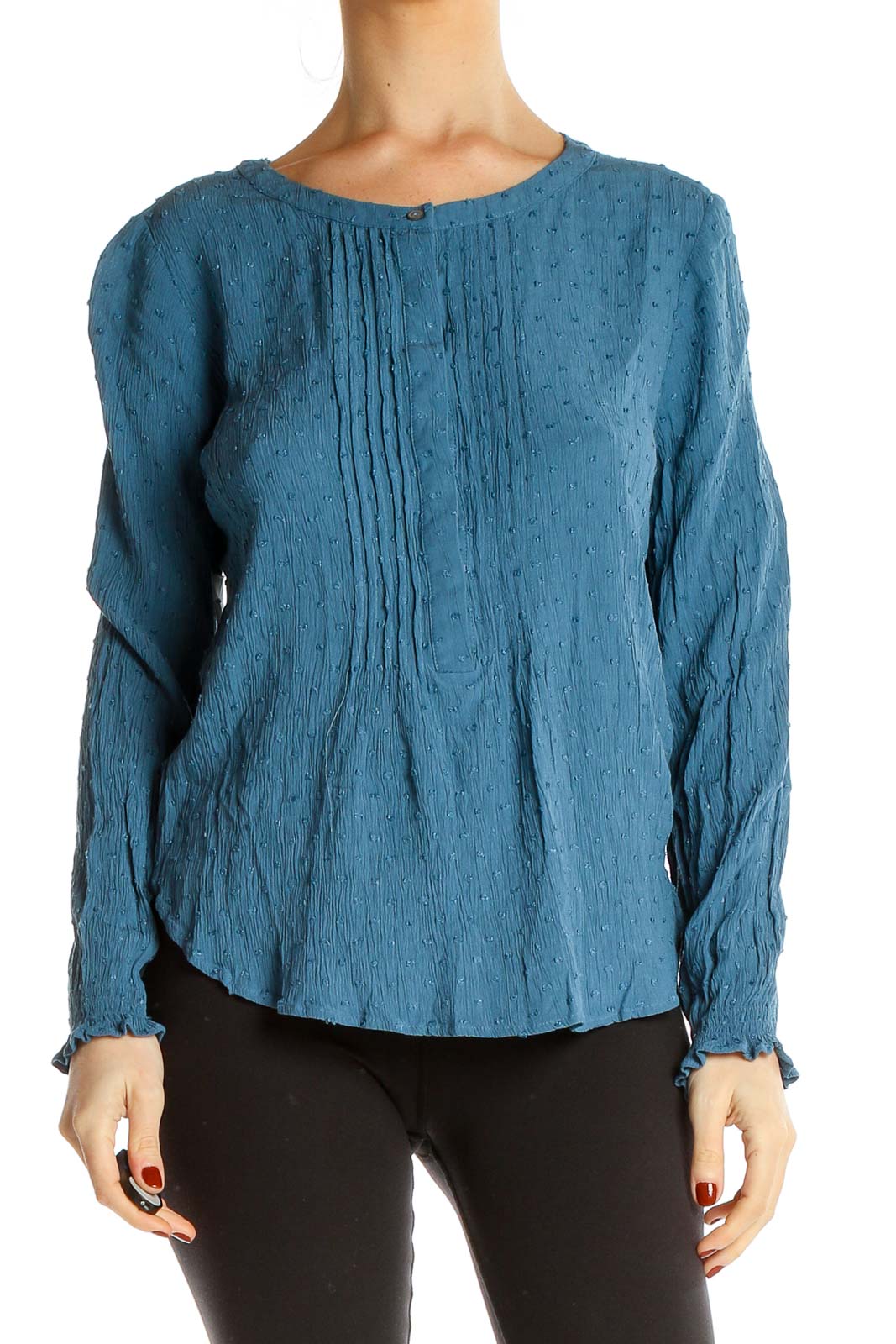 Blue Textured Blouse Front