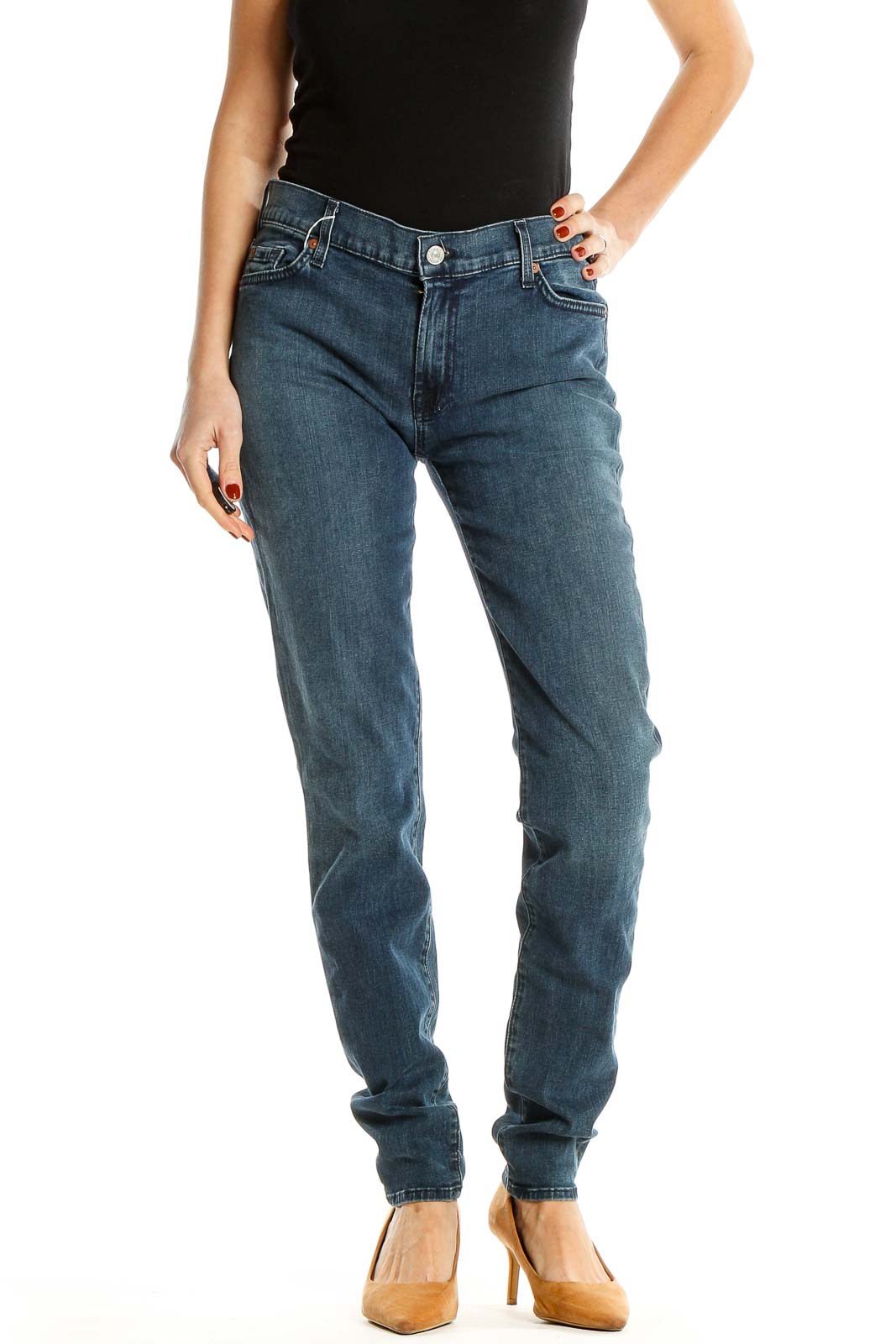 Blue Low Waist Skinny Jeans Front