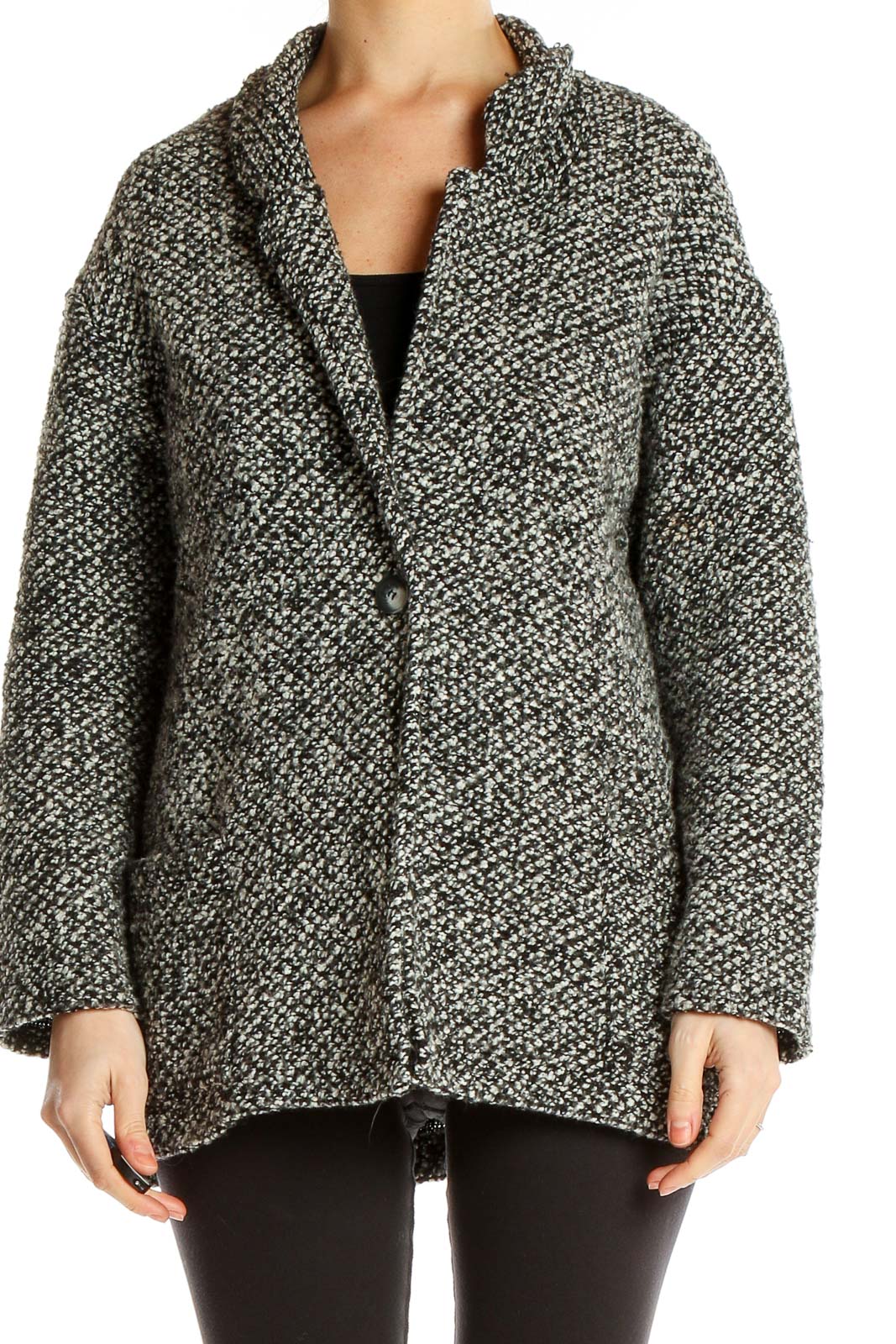 Gray Knit Coat Front