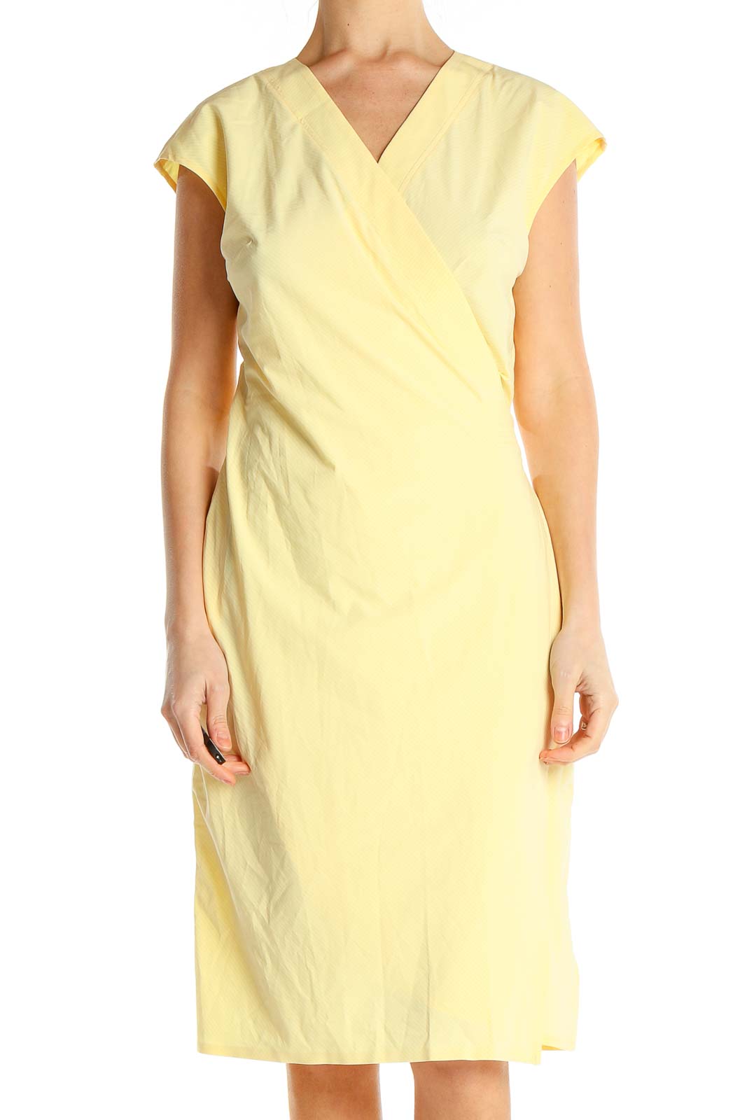 Yellow Wrap Sheath Dress Front
