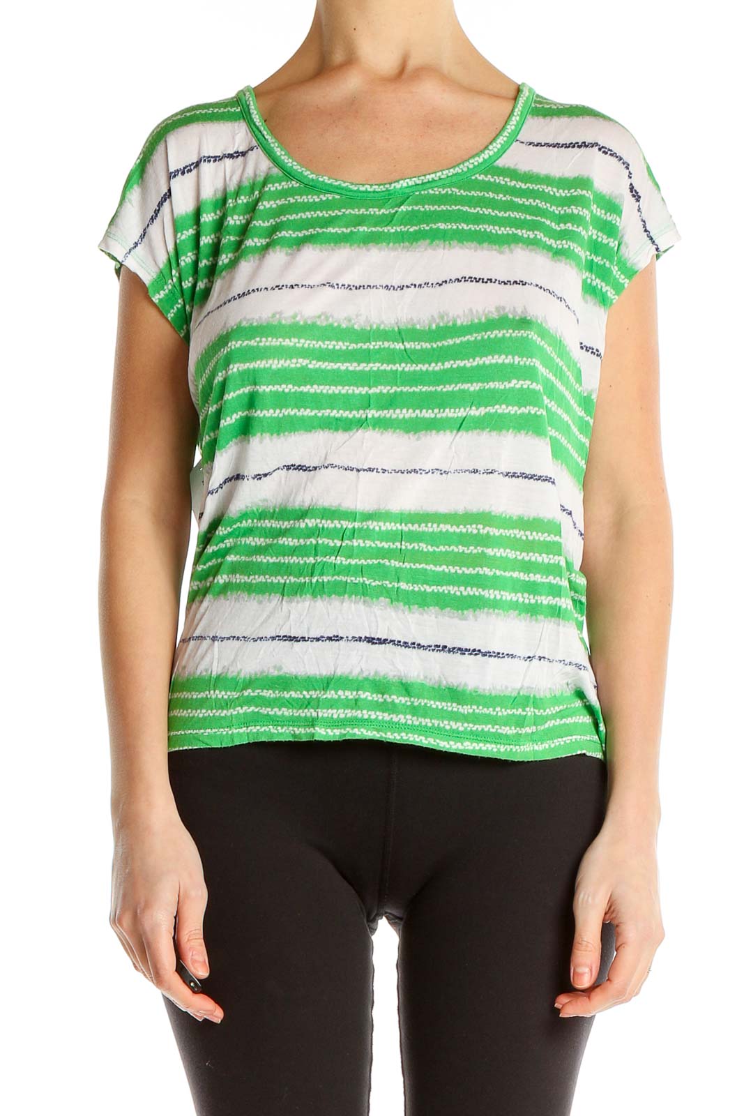 Green Striped Casual T-Shirt Front