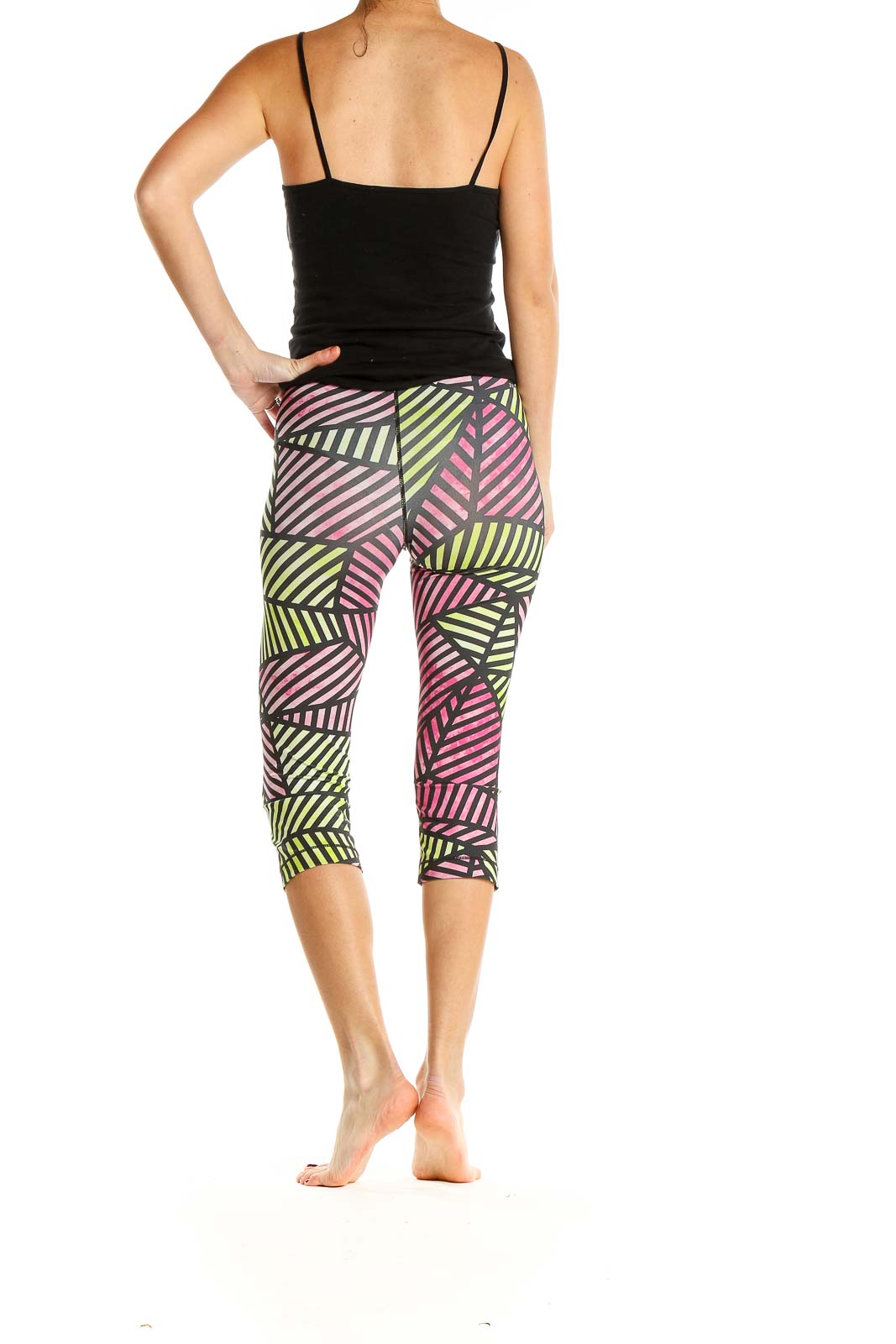 Nike Pro - Pink Green Printed Activewear Cropped Leggings Polyester Spandex