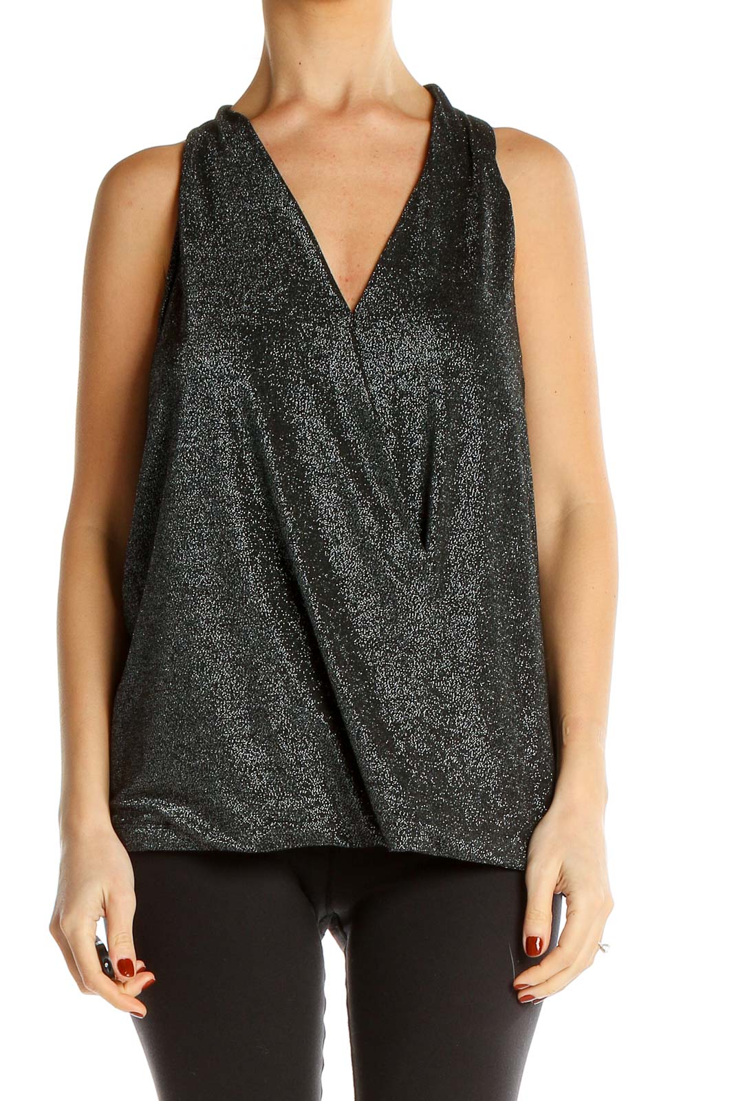 Black Shimmer Party Blouse Front